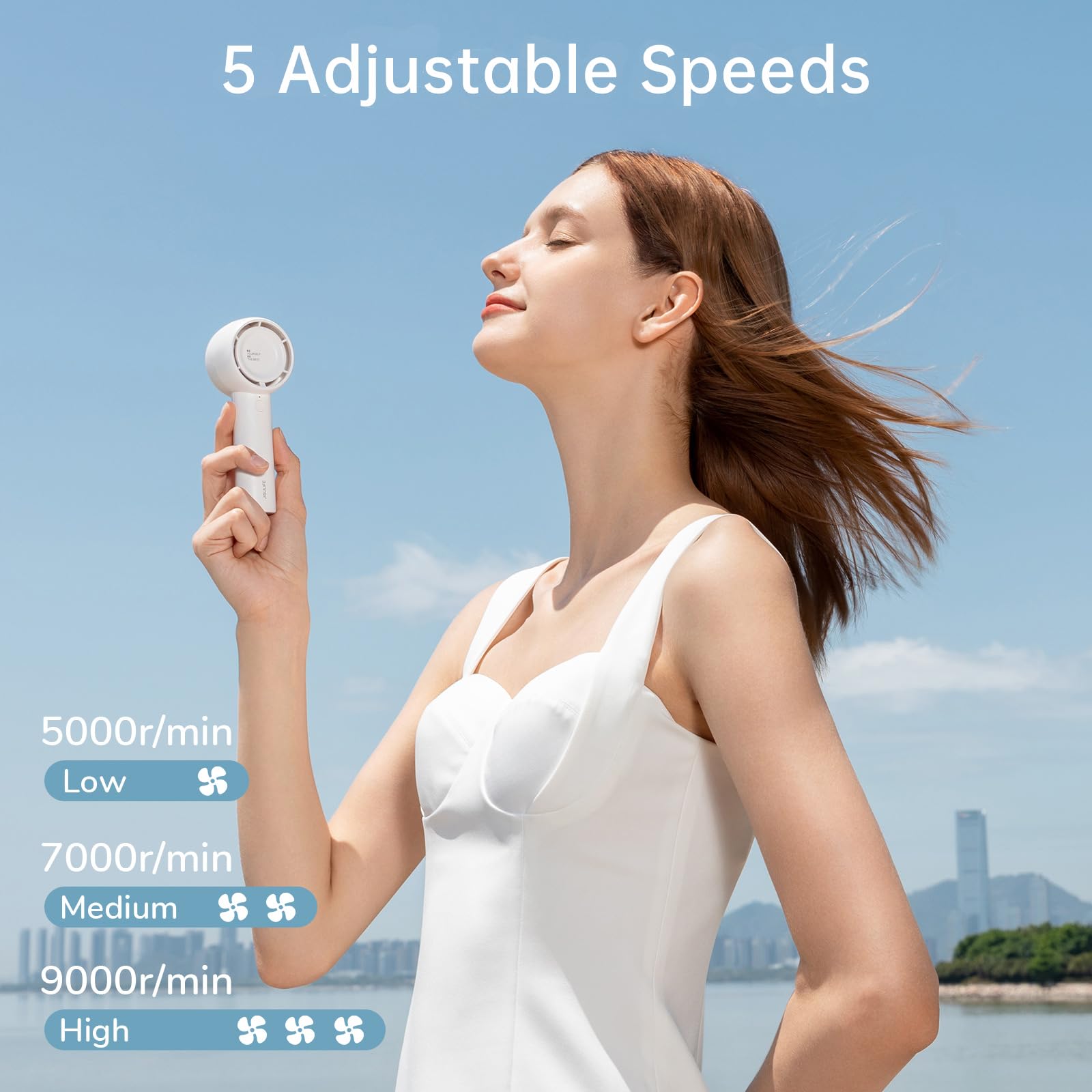 Jisulife Mini Portable Fan-Bladeless Safe Design, Powerful Turbo Handheld Fan With 5 Speeds, 16Hrs