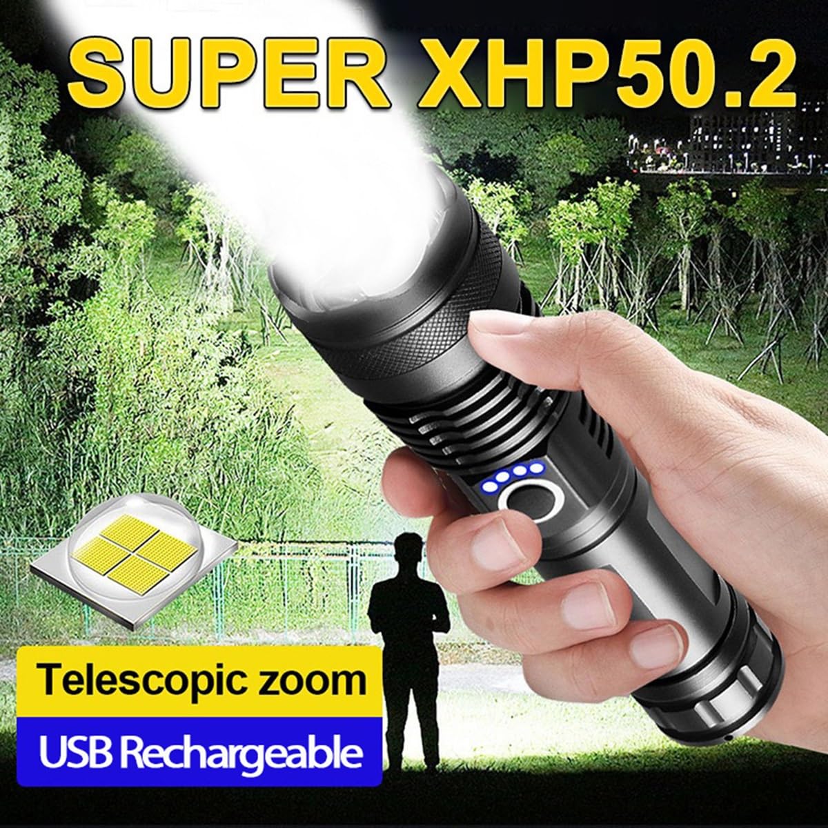 Kwznob Rechargeable Led Flashlights 10000 High Lumens, Super Bright Utility Flashlight With 5 Modes, Powerful Zoomable Flash Light, Waterproof Handheld Flashlight For Hiking Emergencies