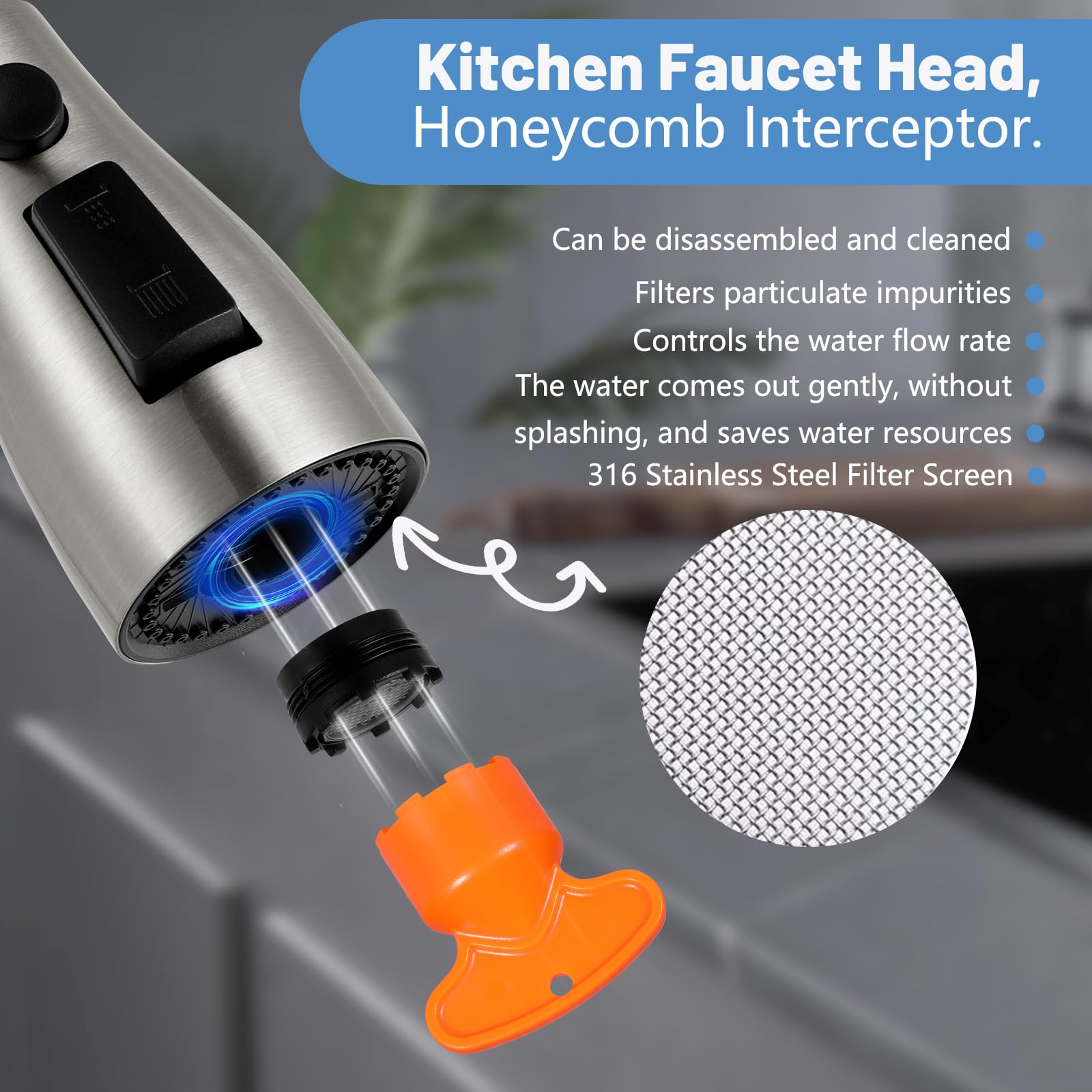 Pzto Kitchen Faucet Head Replacement,Rust-Proof, Fits All Pull Down Sink Faucets Metal Sprayers Parts, With 10 Adapters, 3-Function Cleaning, Compatible With American Standard Brushed Nickel