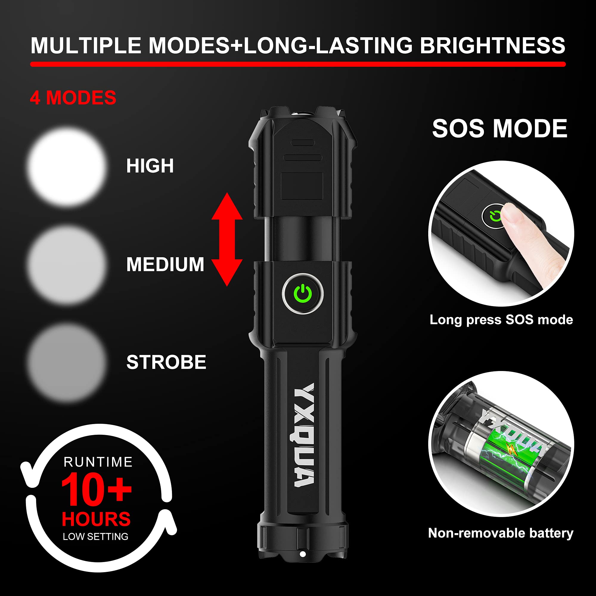 Yxqua Usb Rechargeable Flashlight - Small & Bright Led Mini Flashlights, High Lumens, 4 Modes, Zoomable, The Size Of Pocket  For Kids (4 Pack)
