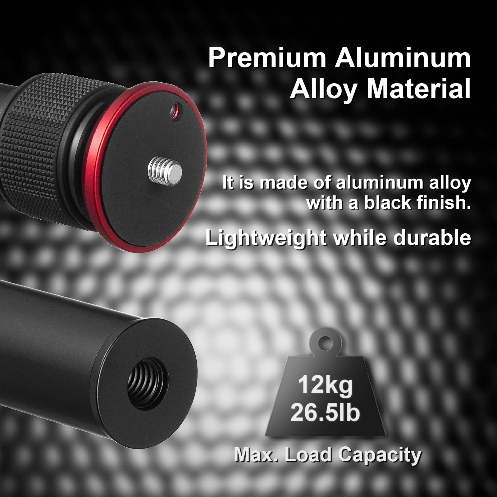 Minifocus Tripod Extender, 2 Section Center Columns, 23.4" Alloy Aluminum Telescopic Stick Rod With 1/4" & 3/8" Screw, Compatible With Tripod/Gimbal/Camera, Max Load 33Lb