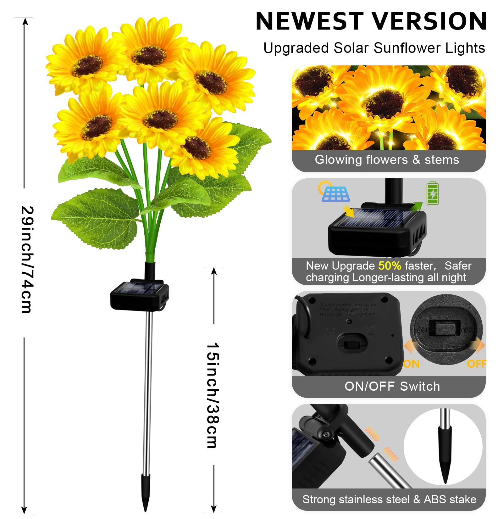 Edof Solar Lights Outdoor Garden Decor,4 Pack With 24 Sunflower Lights,Solar Flowers Lights Waterproof,Sunflowers  For Mom Women Grandma Birthday,Decorative Stakes Lights For Landscape Yard Patio Lawn