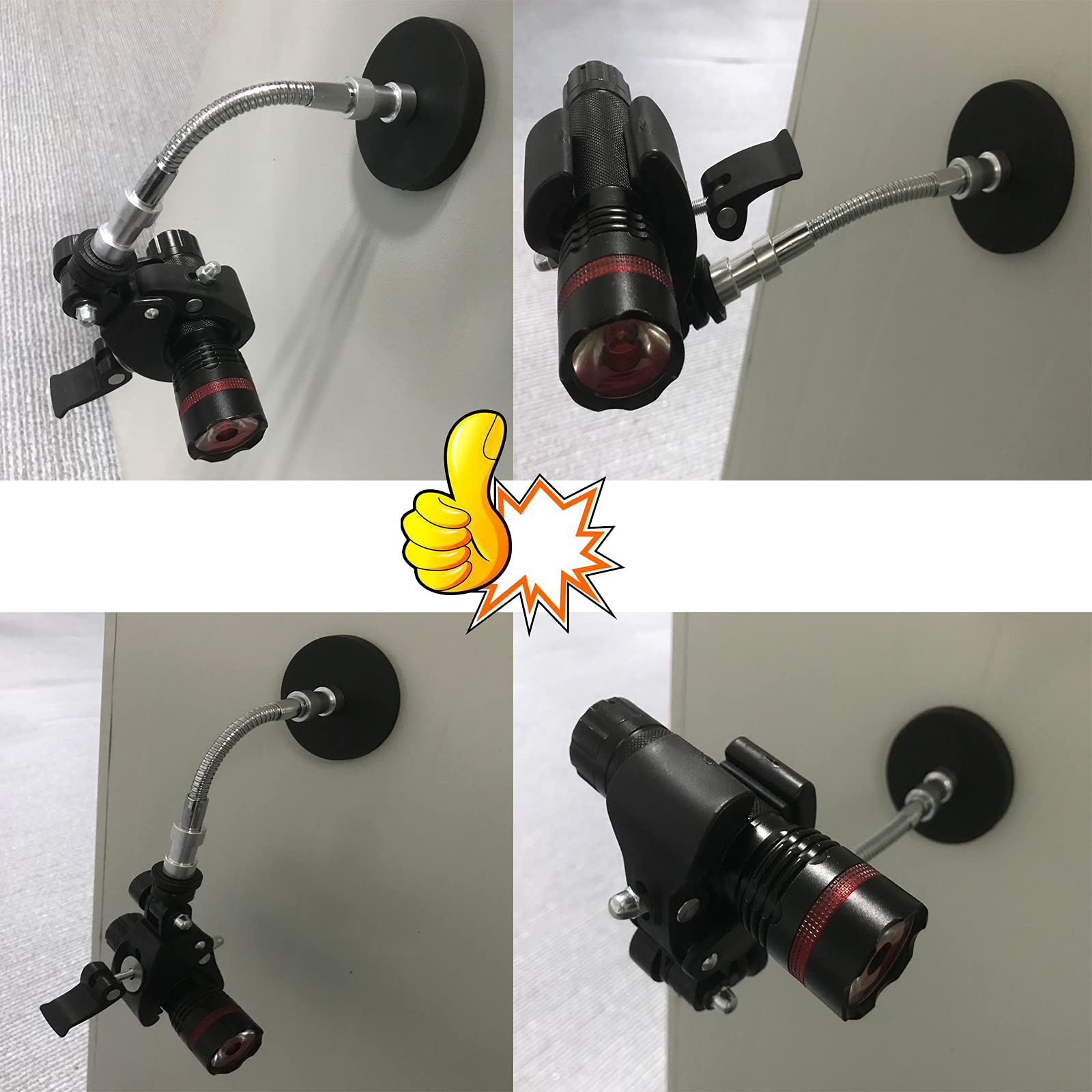Pmsanzay Magnetic Base Mount Flashlight Mounting Brackets Flashlight Holder - Strong Magnet Base - With Flexible Adjustable Clips - Suitable For Flashlight Diameter From 0.6" To 1.6" - No Flashlight