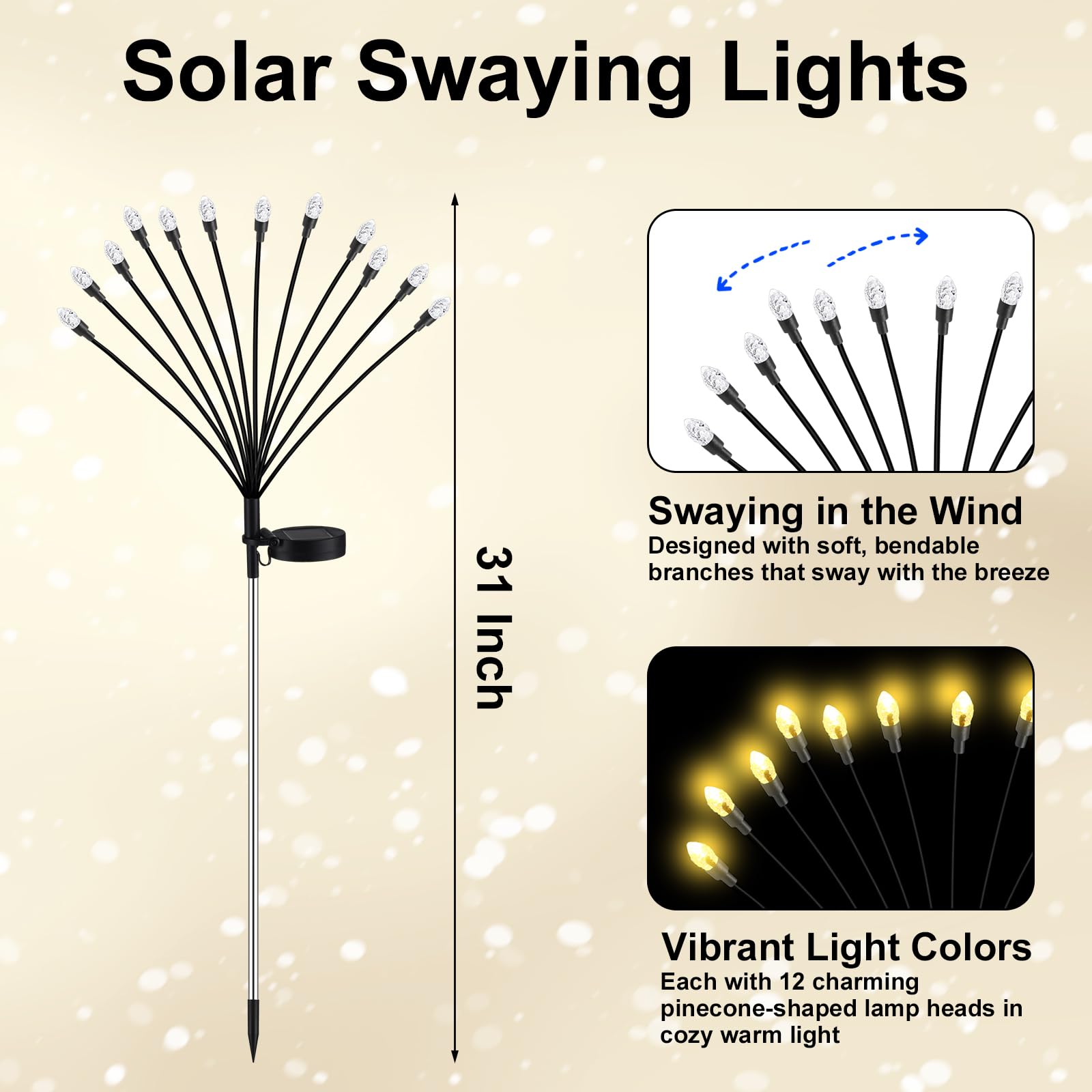 Rossesay 4 Pcs Solar Outdoor Lights Christmas Swaying Lights Decoration For Garden Yard Pathway Patio Lawn Waterproof Firefly Stake 48 Led For Outside  Holiday Decor(Warm Color)