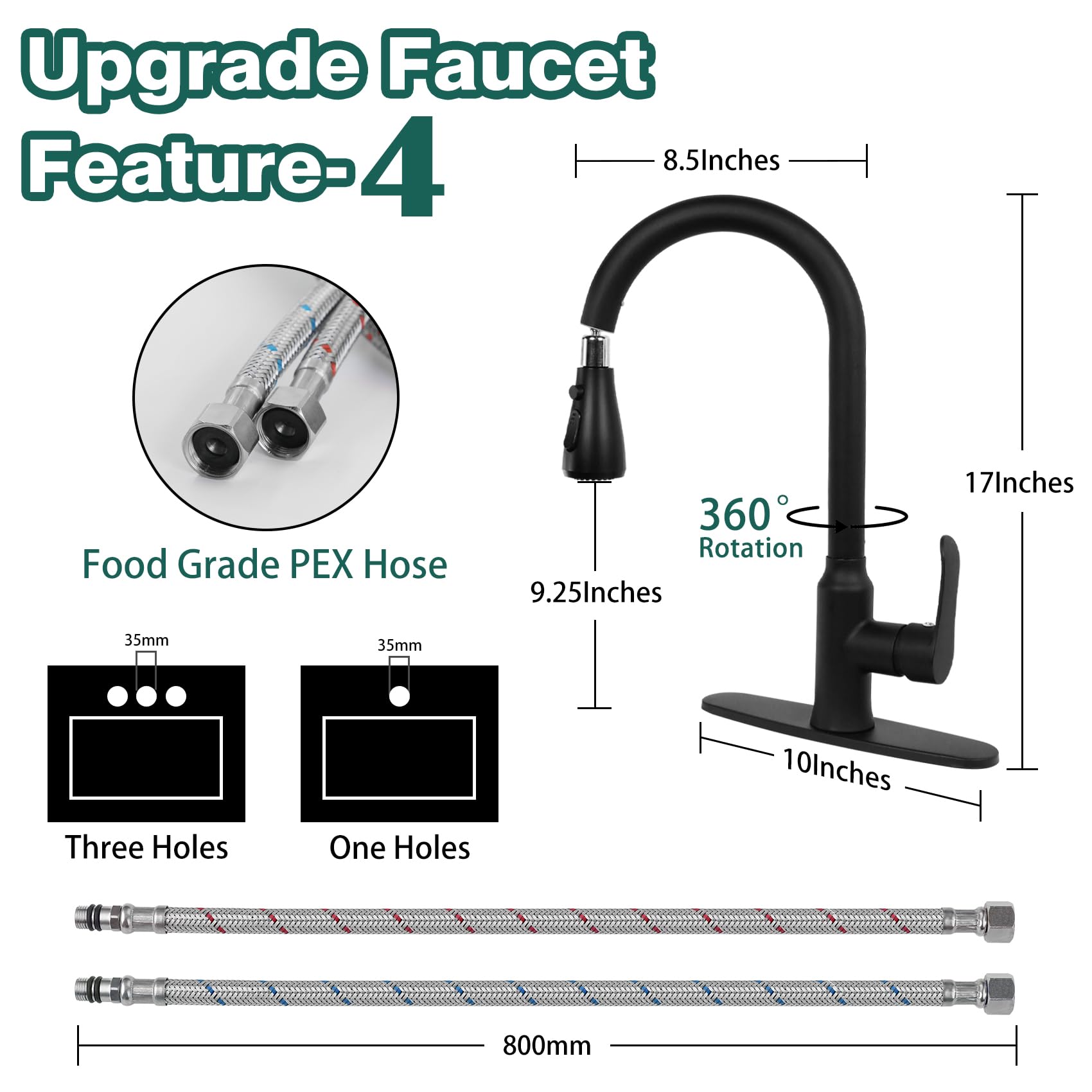 Makein Black Kitchen Sink Faucet, Kitchen Faucet With Pull Down Sprayer, Stainless Steel Single Handle Faucet For Kitchen Sink With Deck Plate, Fitted For Rv, Bar, Laundry, Apartments, Farmhouse