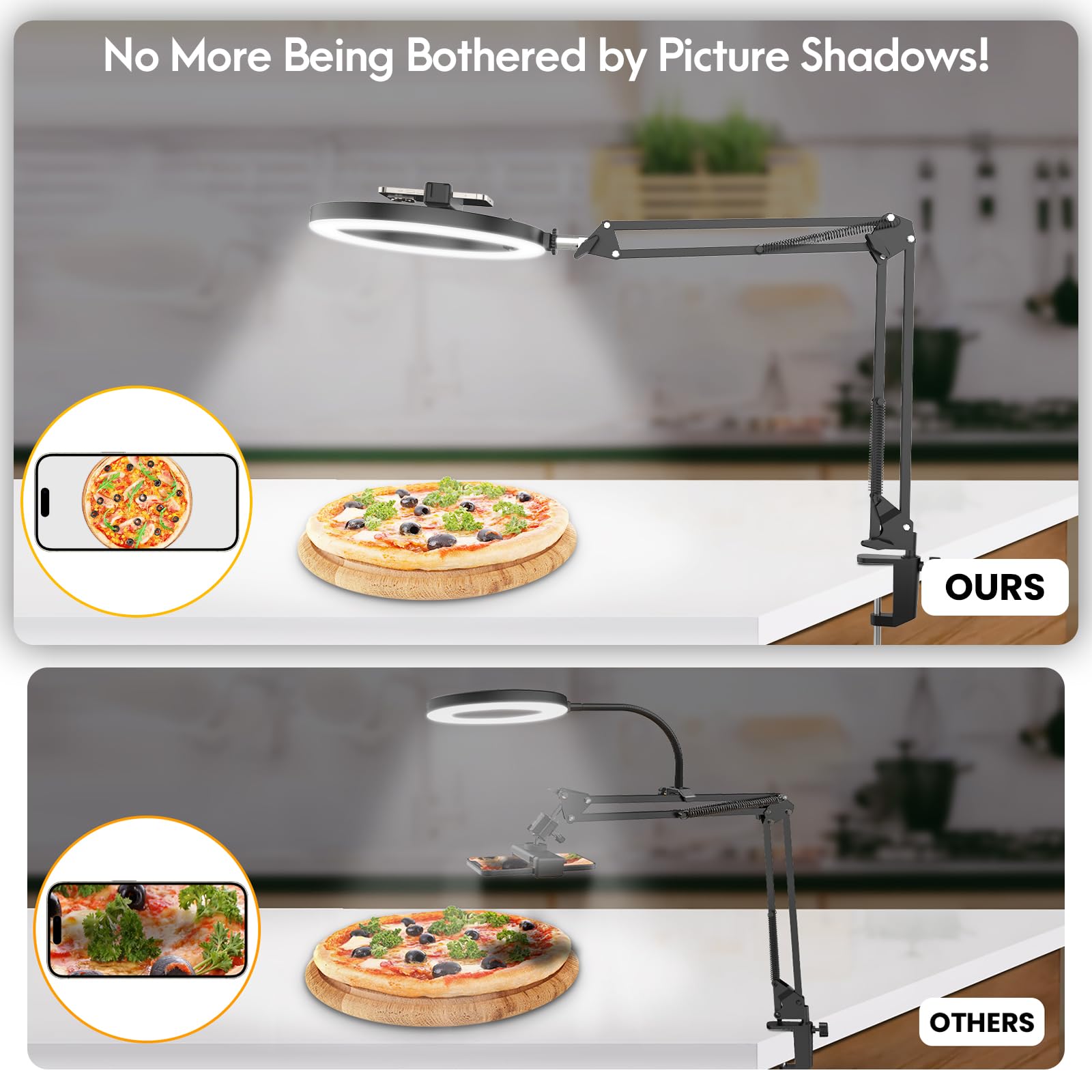 Luxsure Overhead Camera Mount With Ring Light Phone Holder,10" Led Ring Light For Desk With Stand And Remote For Iphone,Phone Tripod With Light For Video Recording Tiktok Live Stream Cooking Kitchen Vlogging