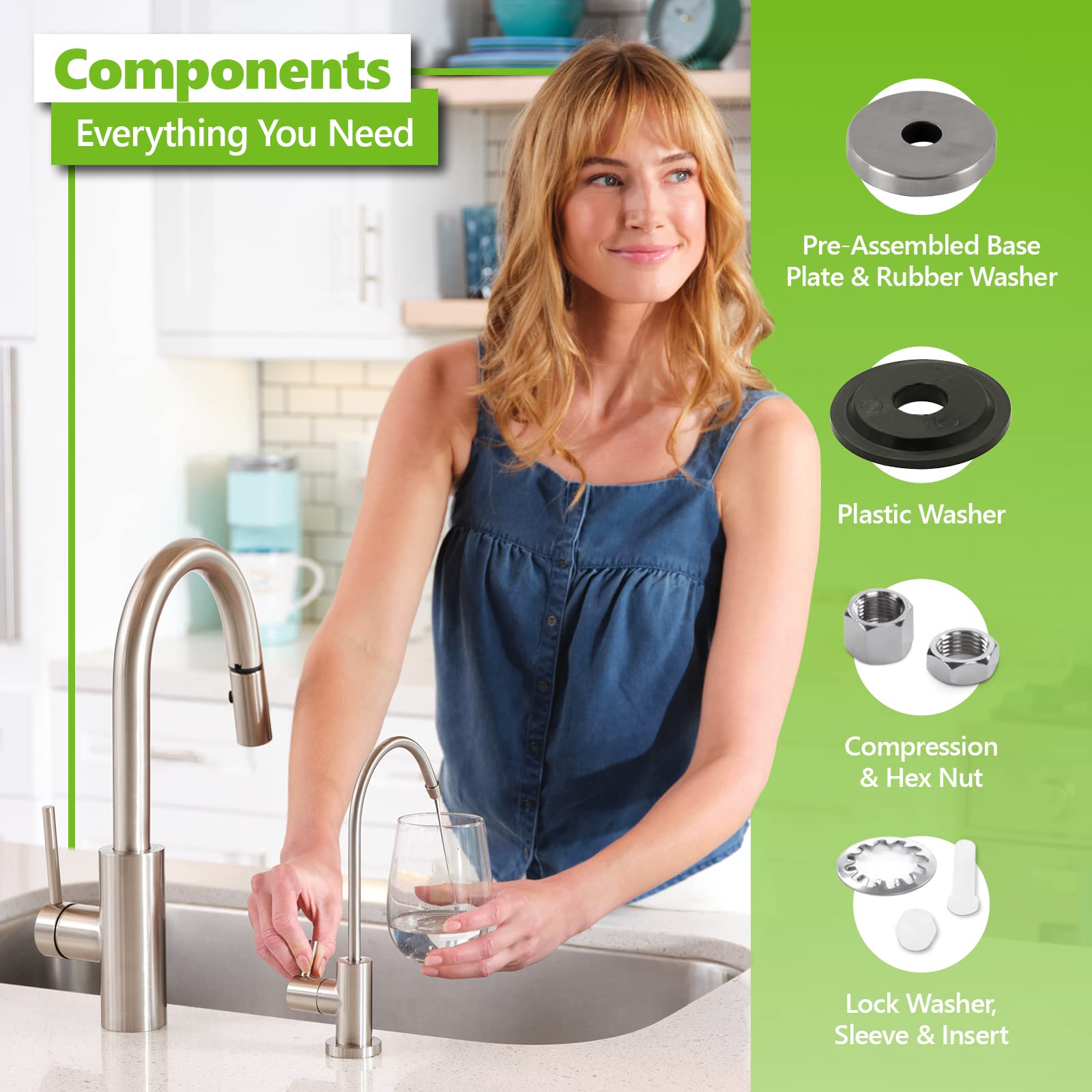 Express Water Modern Water Filter Faucet – Brushed Nickel Coke-Shaped Faucet – 100% Lead- Drinking Water Faucet – Compatible With Reverse Osmosis Water Filtration Systems