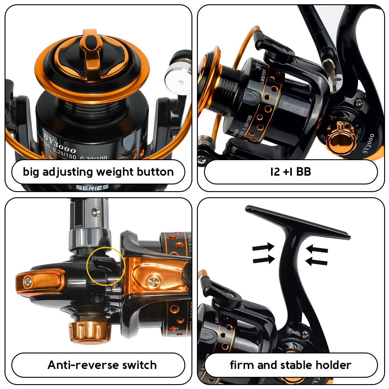 Qingler Summer and Centron Spinning Reels, 12 +1 BB Light Weight & Ultra Smooth Reel for Ice/Summer 3000/1000 Fishing Reel