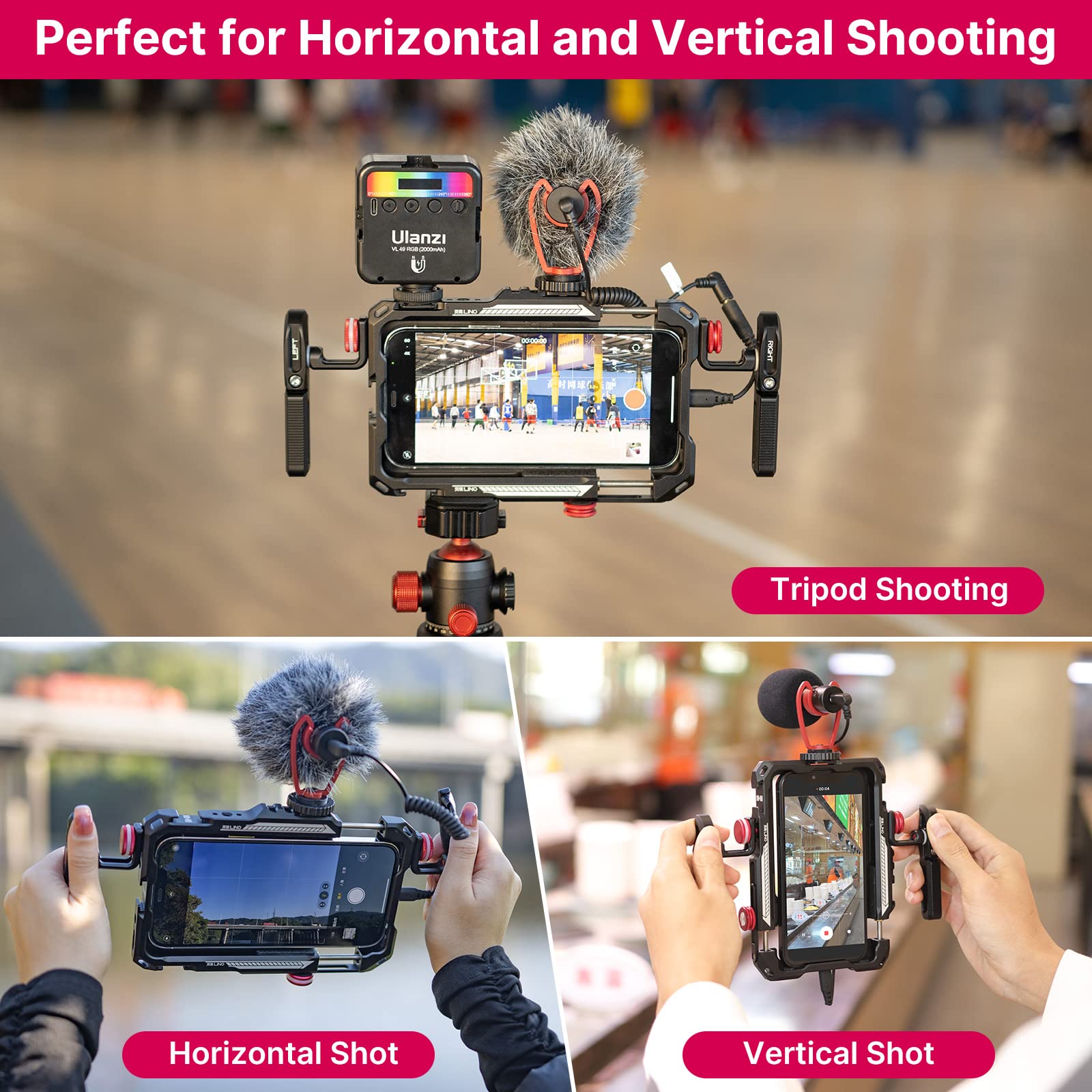 Ulanzi Smartphone Video Rig With Handle, Lino Filmmaking Case Aluminum Alloy Phone Video Stabilizer Grip Tripod Mount For Video Maker Videographer With Cold Shoe For Iphone 16 15 Mini Pro Max 8 Plus