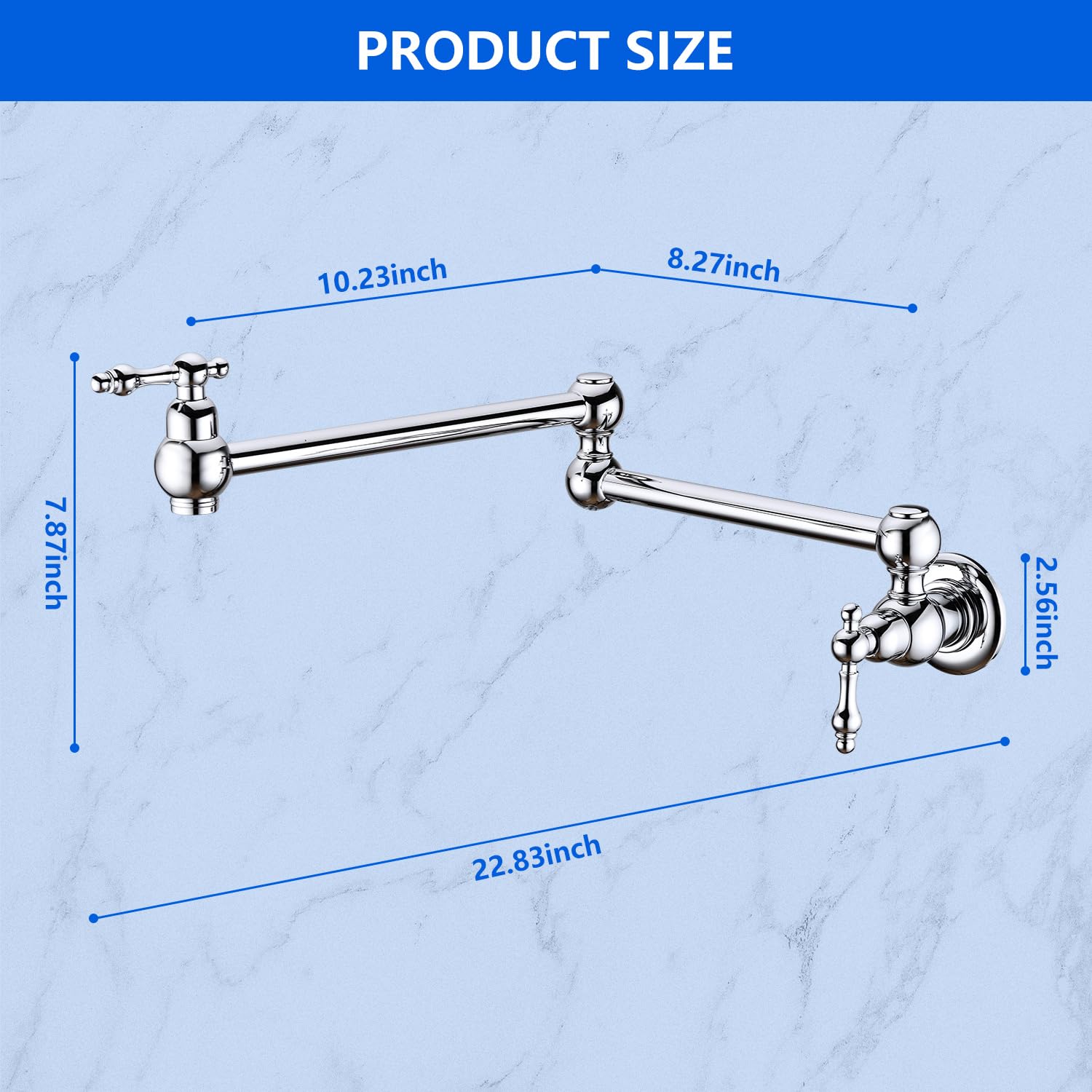 Vacolitel Pot Filler Wall Mount Folding Stretchable Kitchen Restaurant Faucet Brass Pot Filler Double Joint Swing Arm Two Handles (Chrome)