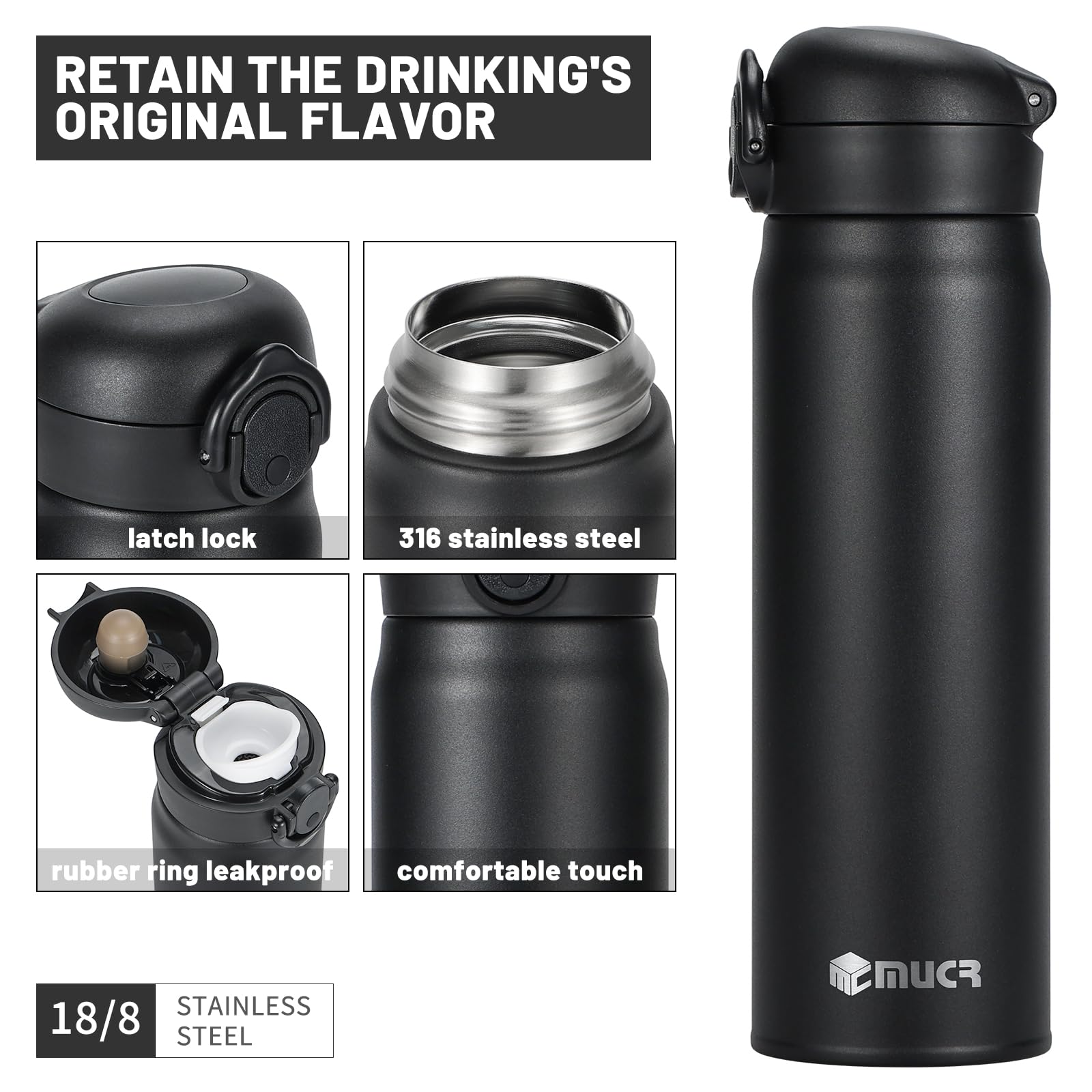 17 Oz / 500 Ml Insulated Water Bottle, Stainless Steel Thermo Coffee Travel Mug, Thermal Cup