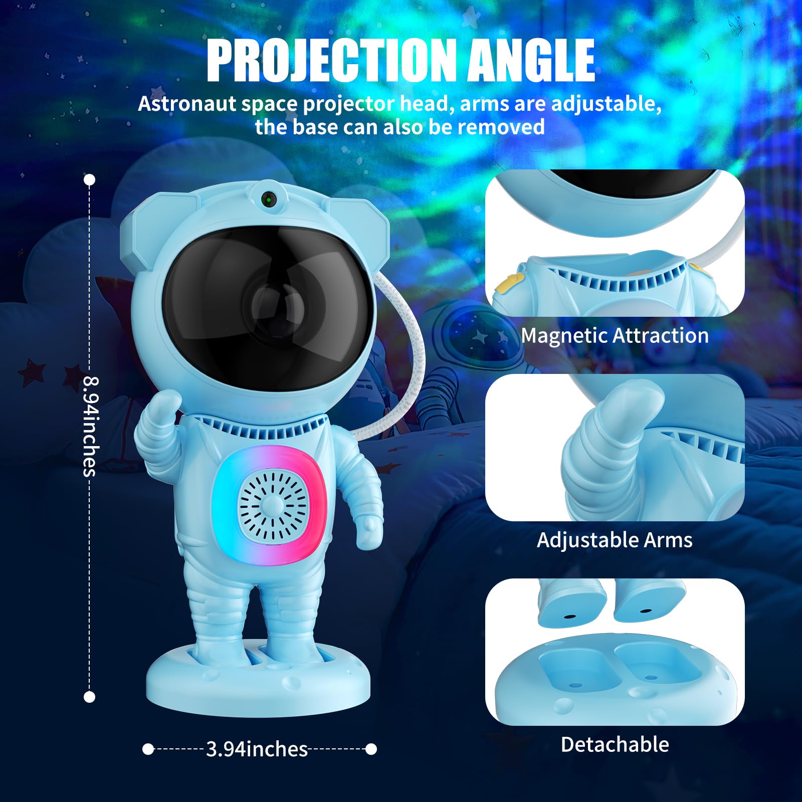 Jioote Astronaut Galaxy Projector,Space Projector,With Bluetooth Speaker And Remote Control,360° Adjustable Angle,Spaceman Star Kids Night Light, For Bedroom Ceiling Adult Birthday(Blue)