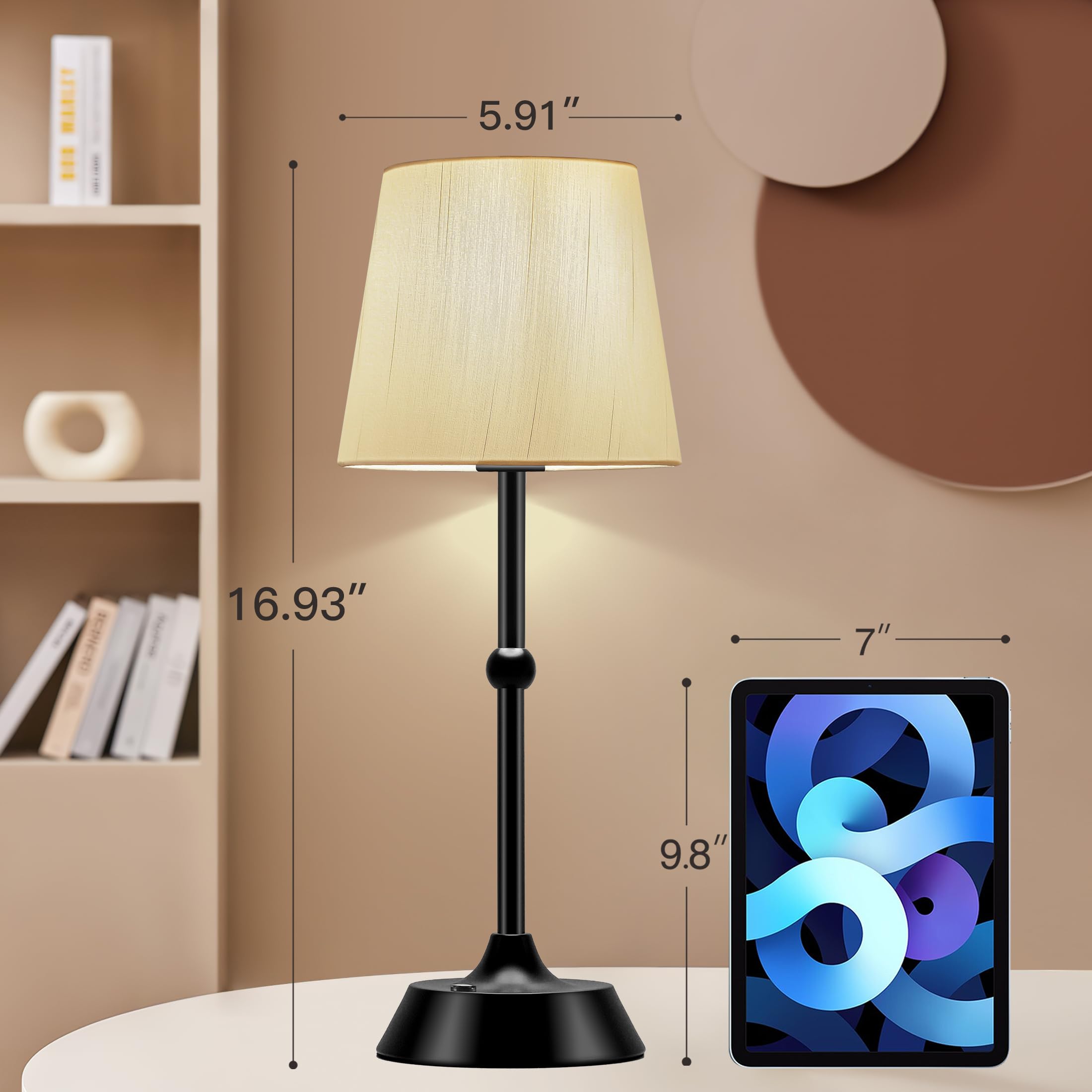 Betluse Set Of 2 Portable Cordless Led Table Lamp,Touch Control Fabric Black Dimmable Desk Lamp,Built-In 6000Ma Rechargeable Battery,Patio Table Lamp,Bedside Night Lamp,Ambient Light For Restaurant.