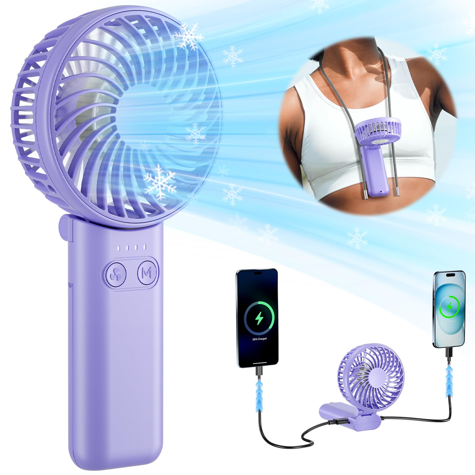 Handfan Handheld Fan, 5 Speeds Strong Airflow Hand Fan [Max 27 Working Hours], 180° Foldable Compact - Koospark