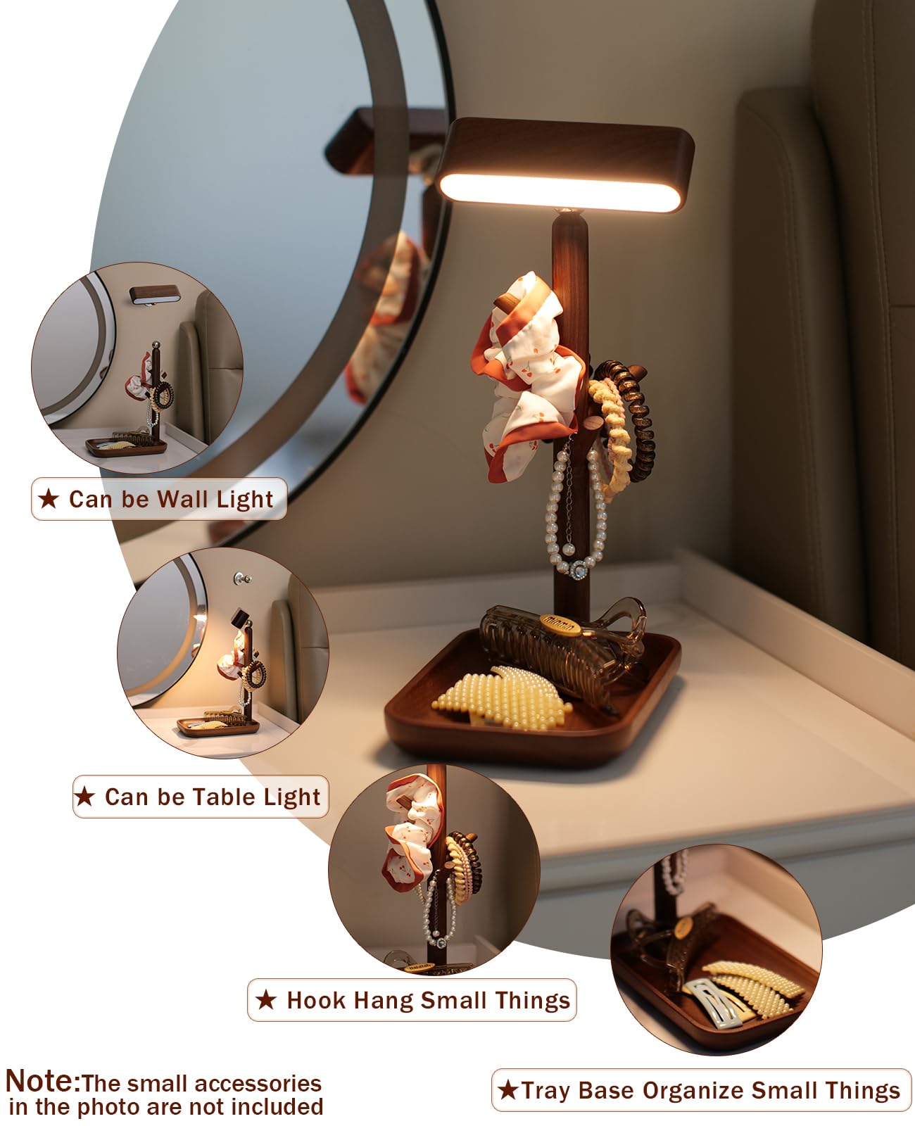 Vadifula Wooden Table Lamp Tree Trunk Wood Column Rechargeable Led Desk Lamps Magnetic 360°Rotate Battery Powered Wall Night Lights For Bedside Living Edge Table (Black Walnut)