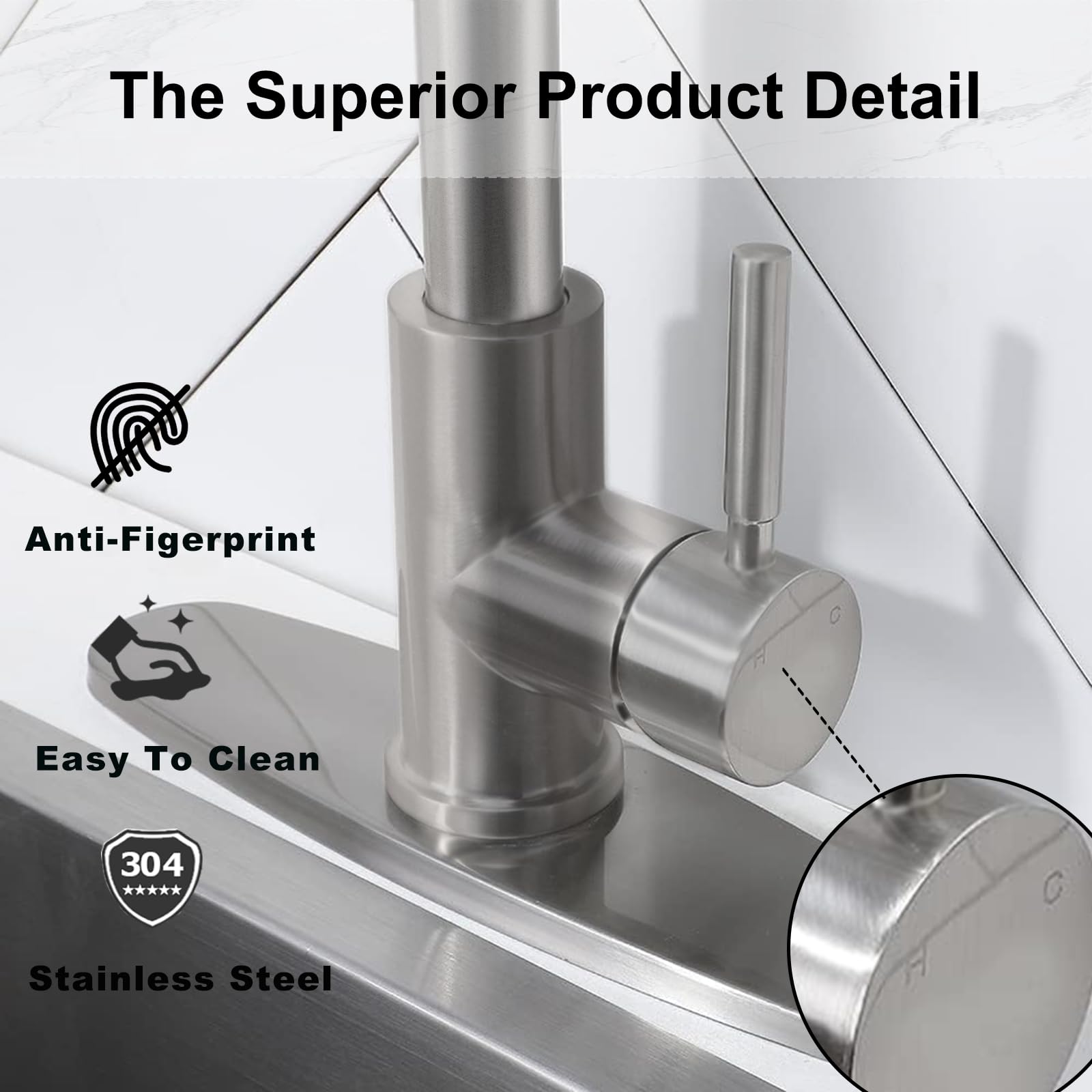 Friho Brushed Nickel Kitchen Faucet With Pull Down Sprayer, Modern Single Handle Stainless Steel Pull Out Spring Kitchen Sink Faucets With Deck Plate For Camper Rv Bar