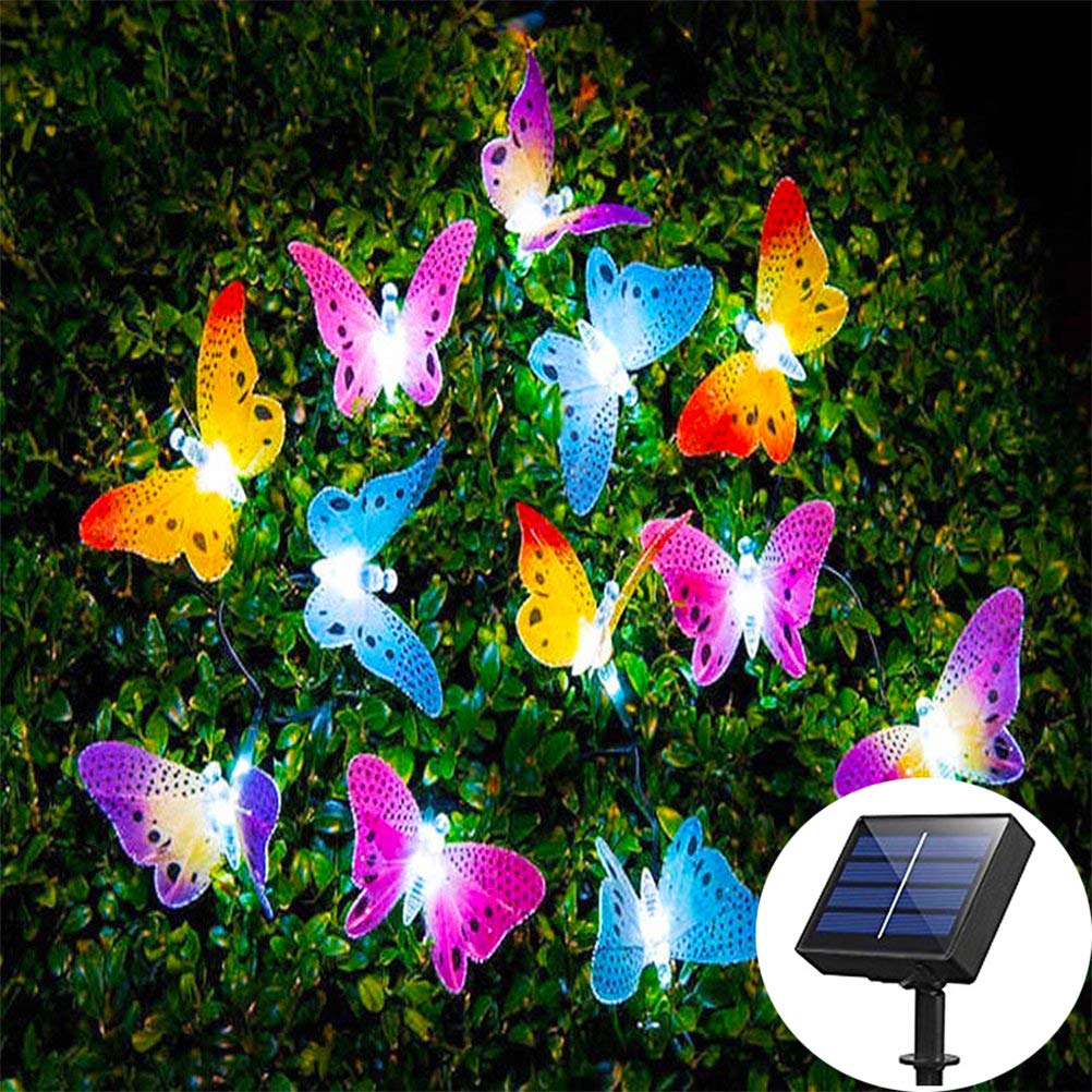 Tebocr Butterfly Solar String Lights Outdoor 12 Led 12.5 Ft Waterpoof Led Solar Butterfly Lights For Garden Yard Patio Lawn Decor Party Club