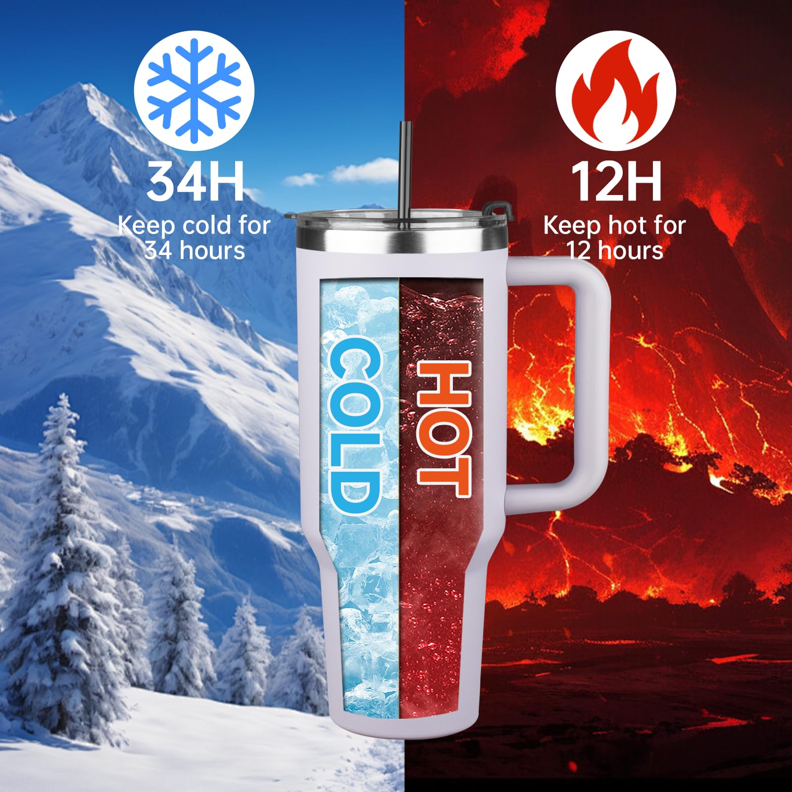 Starspeed 40 Oz Tumbler With Handle And Straw Lid  Stainless Steel Water Bottle Travel Mug