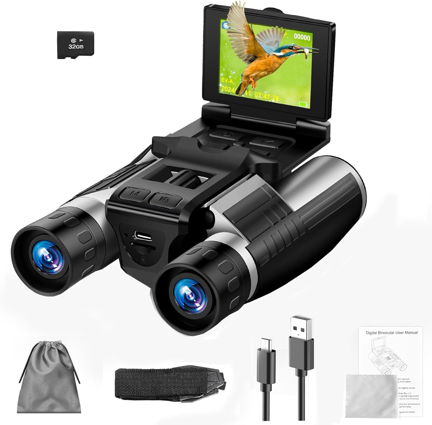 Camonity Digital Binoculars Camera, 2.4" Lcd Display 12X 48Mp Pictures 2.5K Videos Camera With 32Gb Card, Binoculars For Bird Watching Hunting Outdoor Adventures (Dt40)
