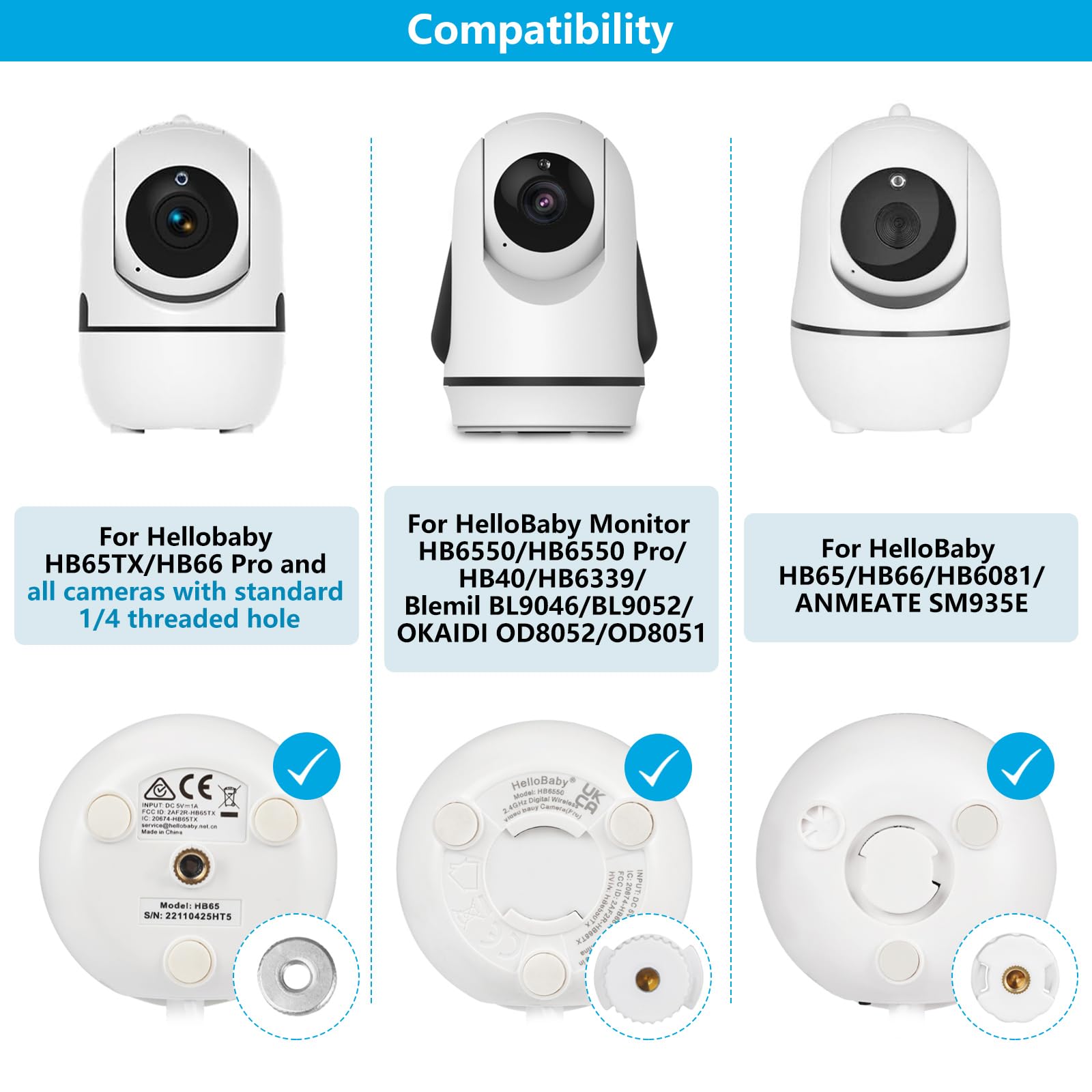 Wochel Tripod Baby Monitor Mount For Hellobaby Hb65/Hb40/Hb6550/Hb66/Hb6339/Hb6550 Pro, Anmeate Sm935E, Flexible Baby Camera Mount Attach Your Camera Wherever You Want