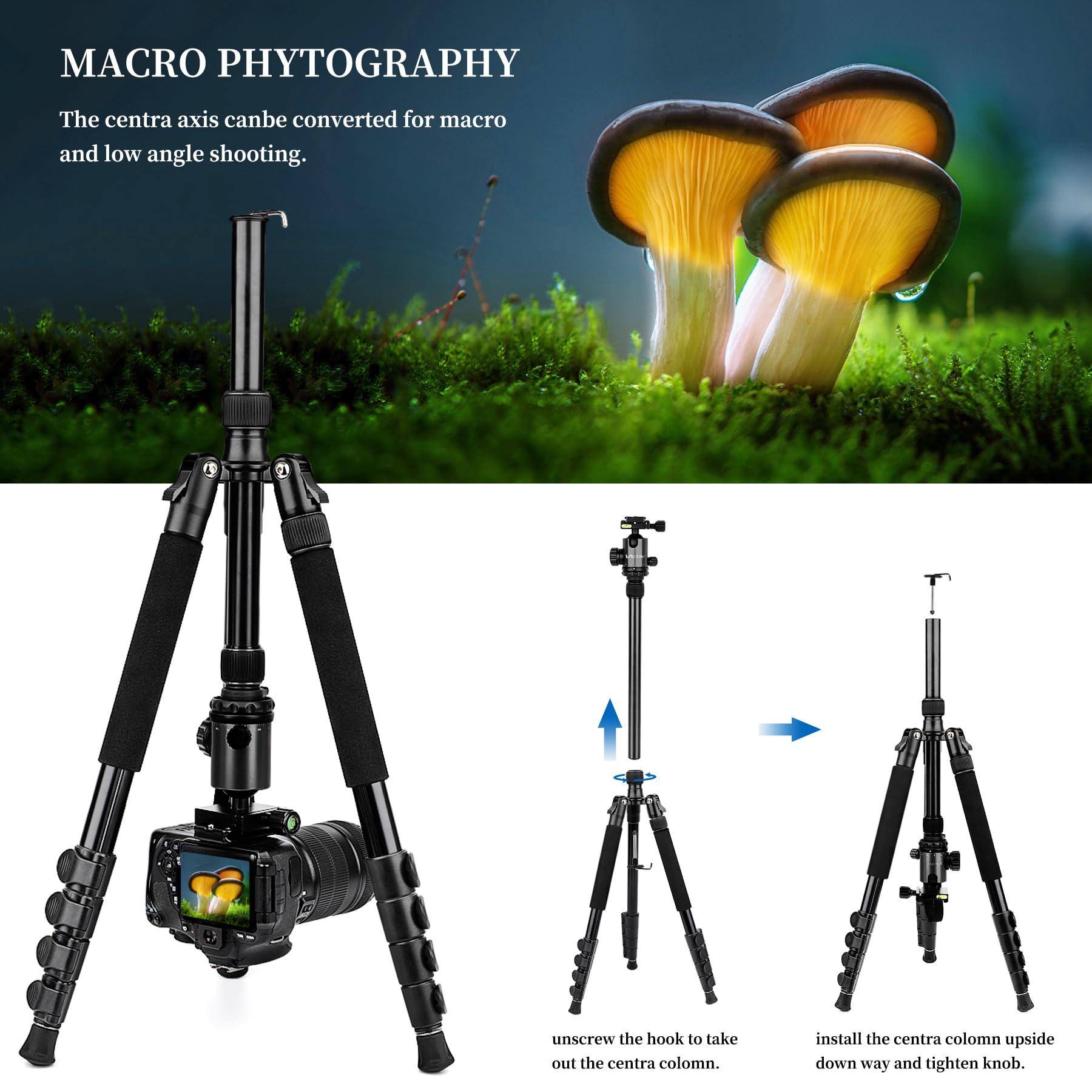 Victiv 78" Tripod For Camera, Tall Dslr Tripod & Monopods, Professional Heavy Duty Tripod For Spotting Scopes, Binocular, Aluminum Camera Tripods Stand, Compatible With Canon Nikon Sony