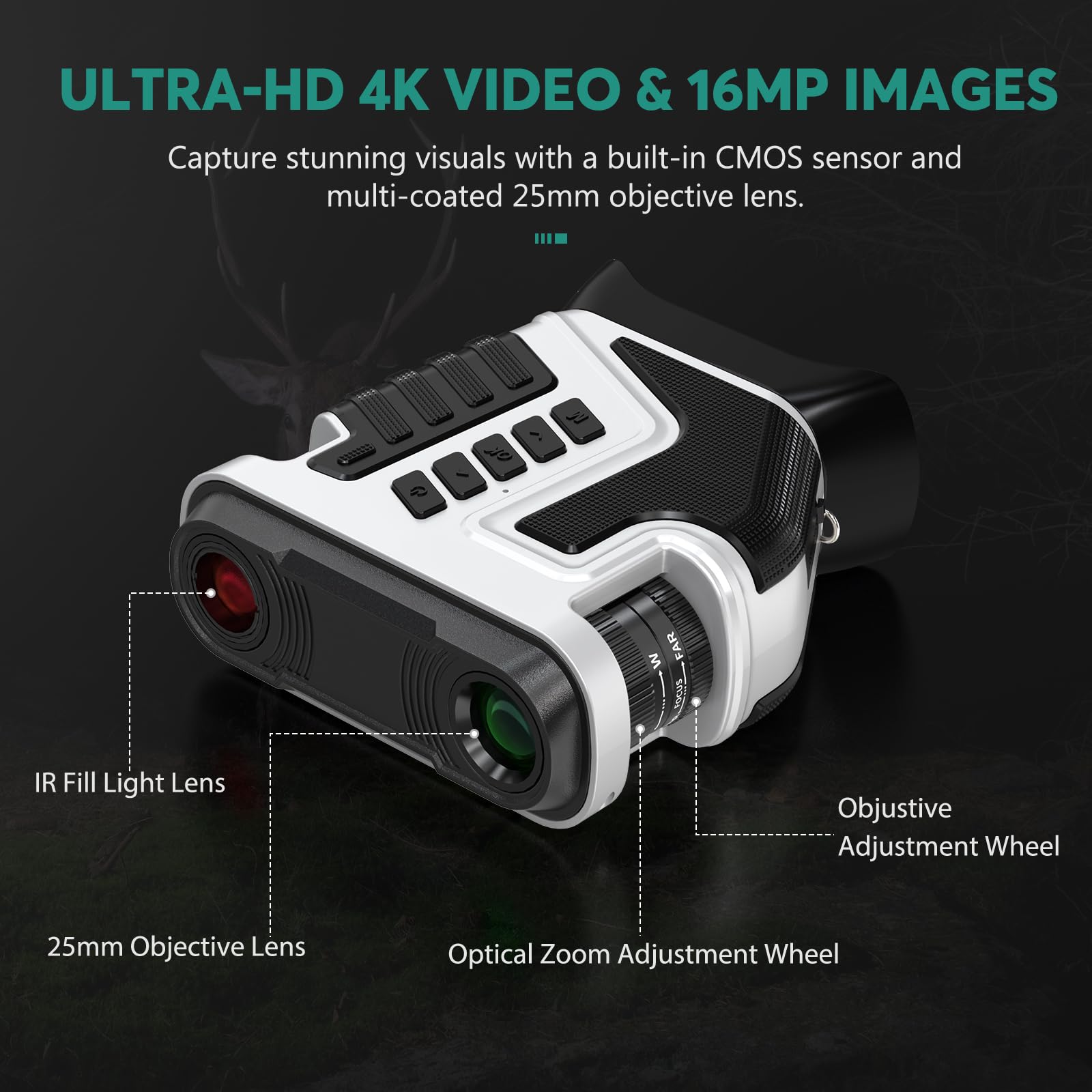 Leedeer Night Vision Binoculars Goggles Camera 4K For Adults With10X Optical Zoom, 1300Ft Range, Rechargeable, 3" Color Screen And 32Gb Tf Card (White And Black)