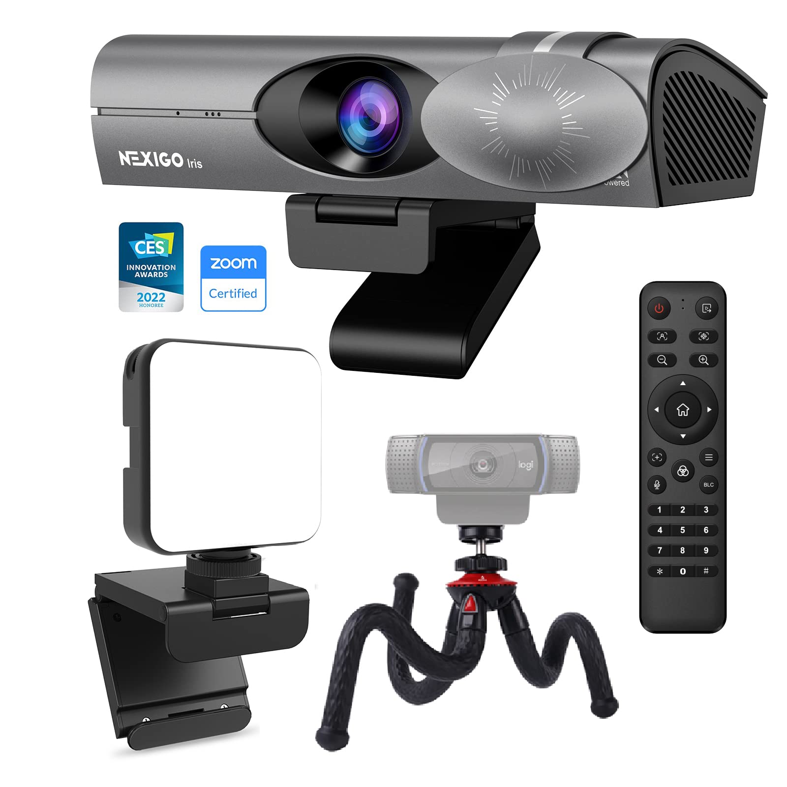 Nexigo Iris Kits, 4K Ai Webcam With 1/1.8" Sony_Sensor, Onboard Flash Memory, Hdr, Pip, Dslr-Style Control, Enhanced Video Conference Light, Flexible Camera Tripod Stand, For Zoom/Teams/Obs And More