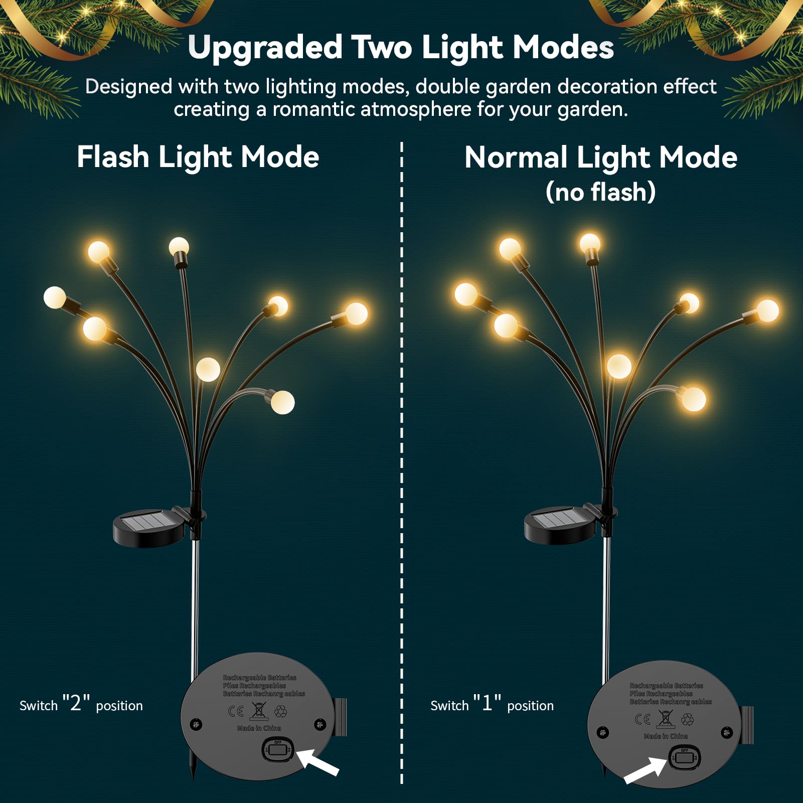Topvelo Solar Garden Lights 6-Pack 48 Leds With Two Light Modes, Firefly Garden Lights Solar Outdoor, Swinging Garden Lights Solar Powered Waterproof For Decorating Garden (Warm White)
