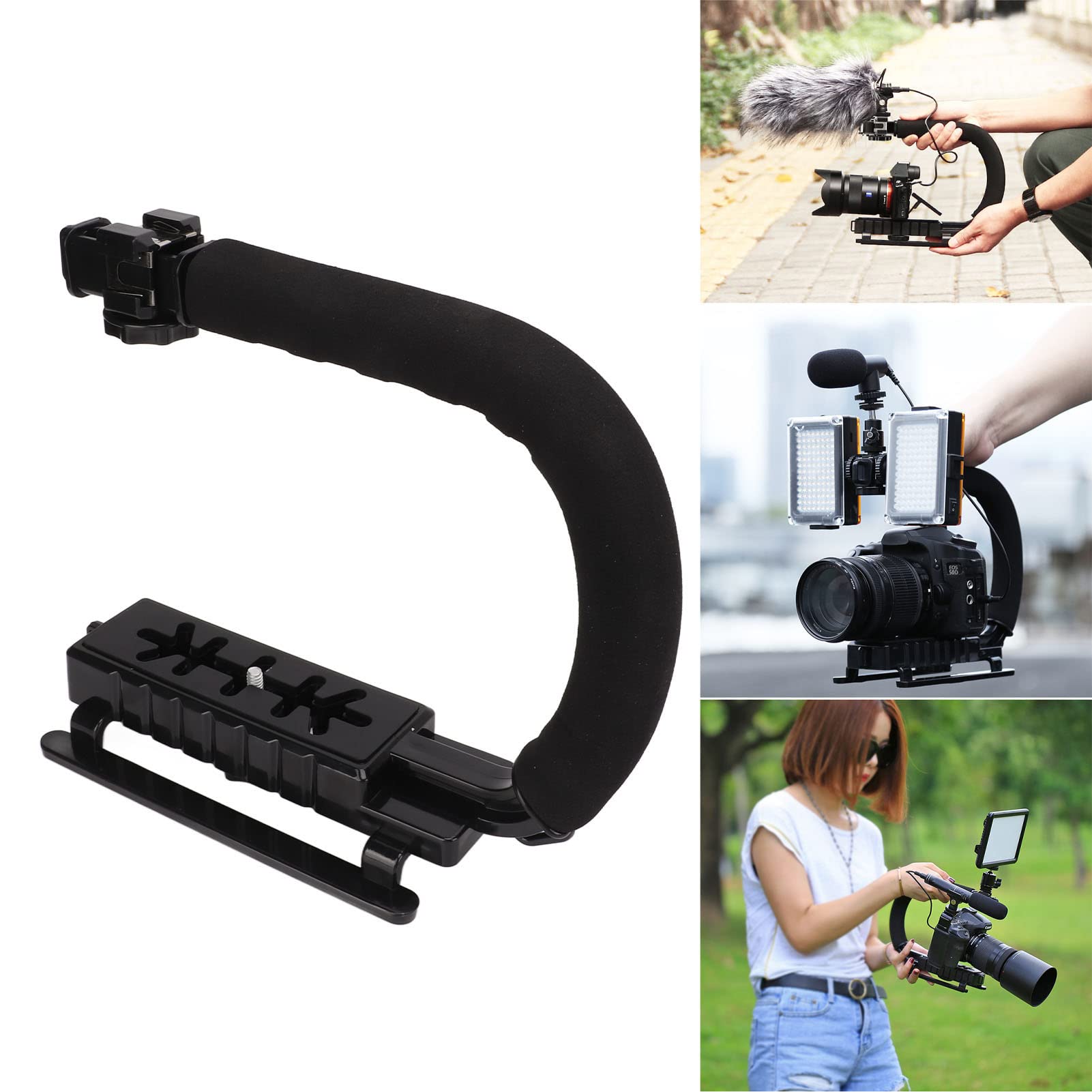 Agatige Handheld Stabilizer, U C Shape Video Action Stabilizing Handle Grip Abs Sponge Black Handheld Photography Accoessory For Micro Movies