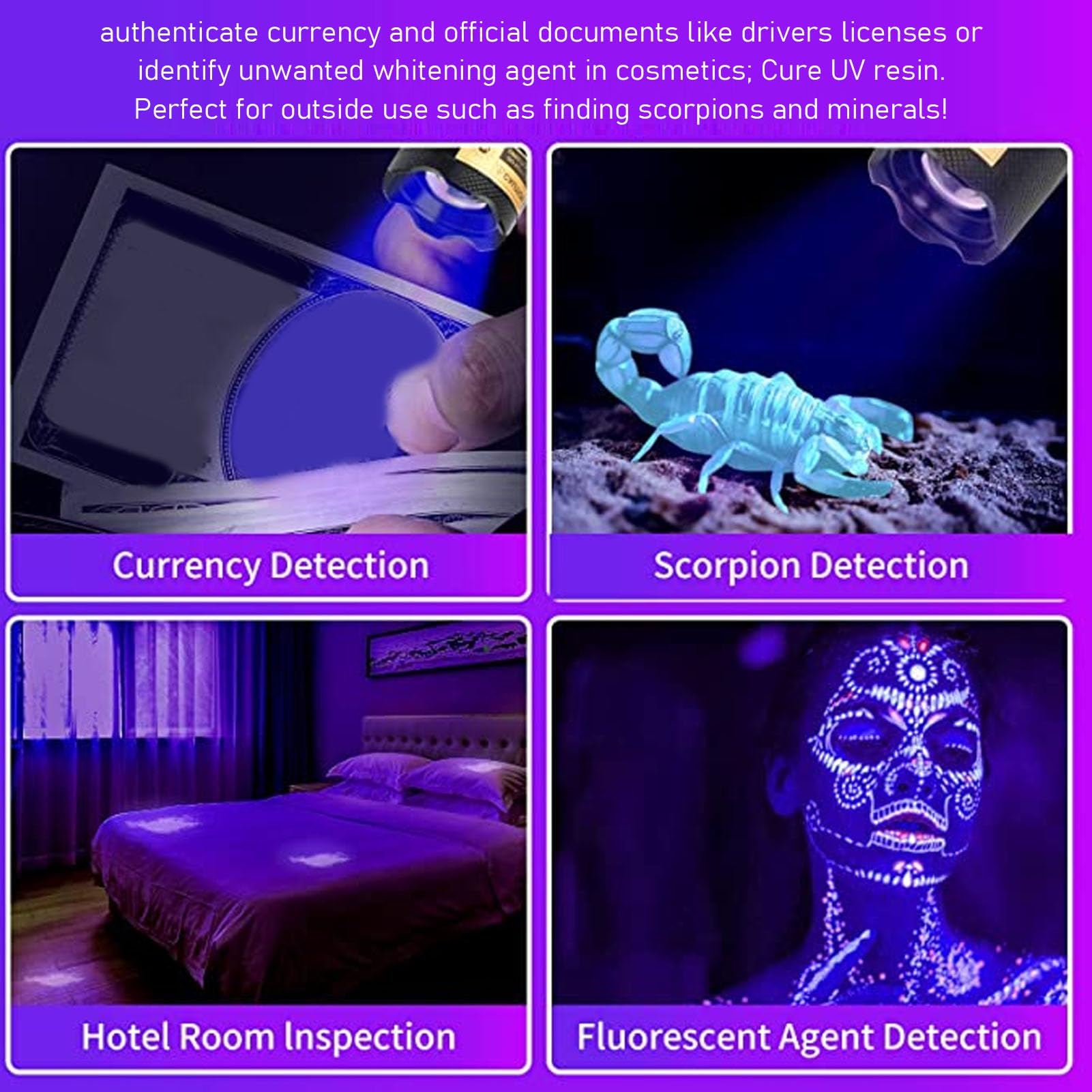 Hztyyier Small Flashlight With 9 Black Light Features Money Verification Illuminate For Manicures Black Holder Included Superior Blacklight Fixture Quality