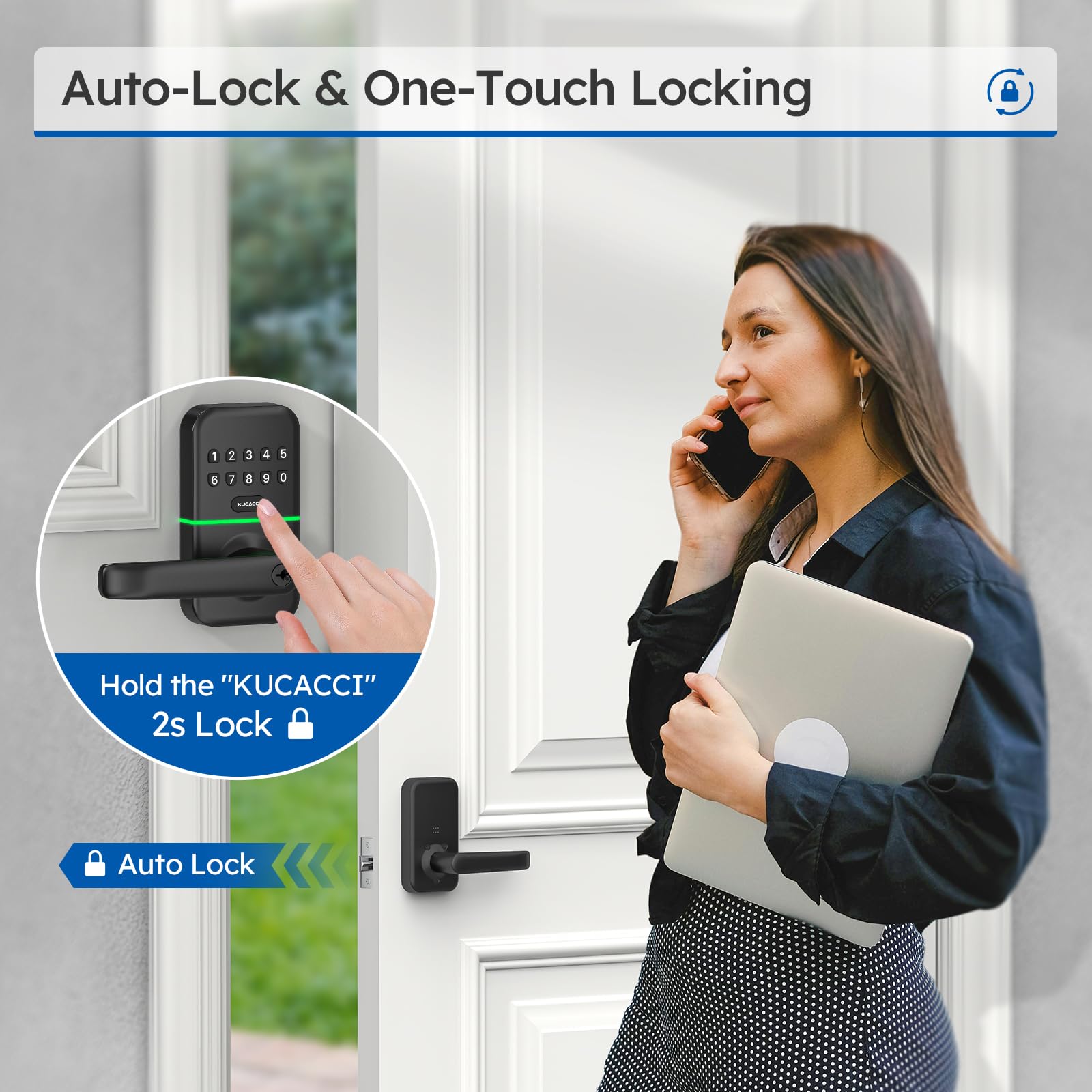 Kucacci Smart Door Handle Lock With Keypad: Keyless Entry Digital Knob For Front Door - Electronic Smart Lock With Keypad - Exterior Code Door Knob - Easy Installation