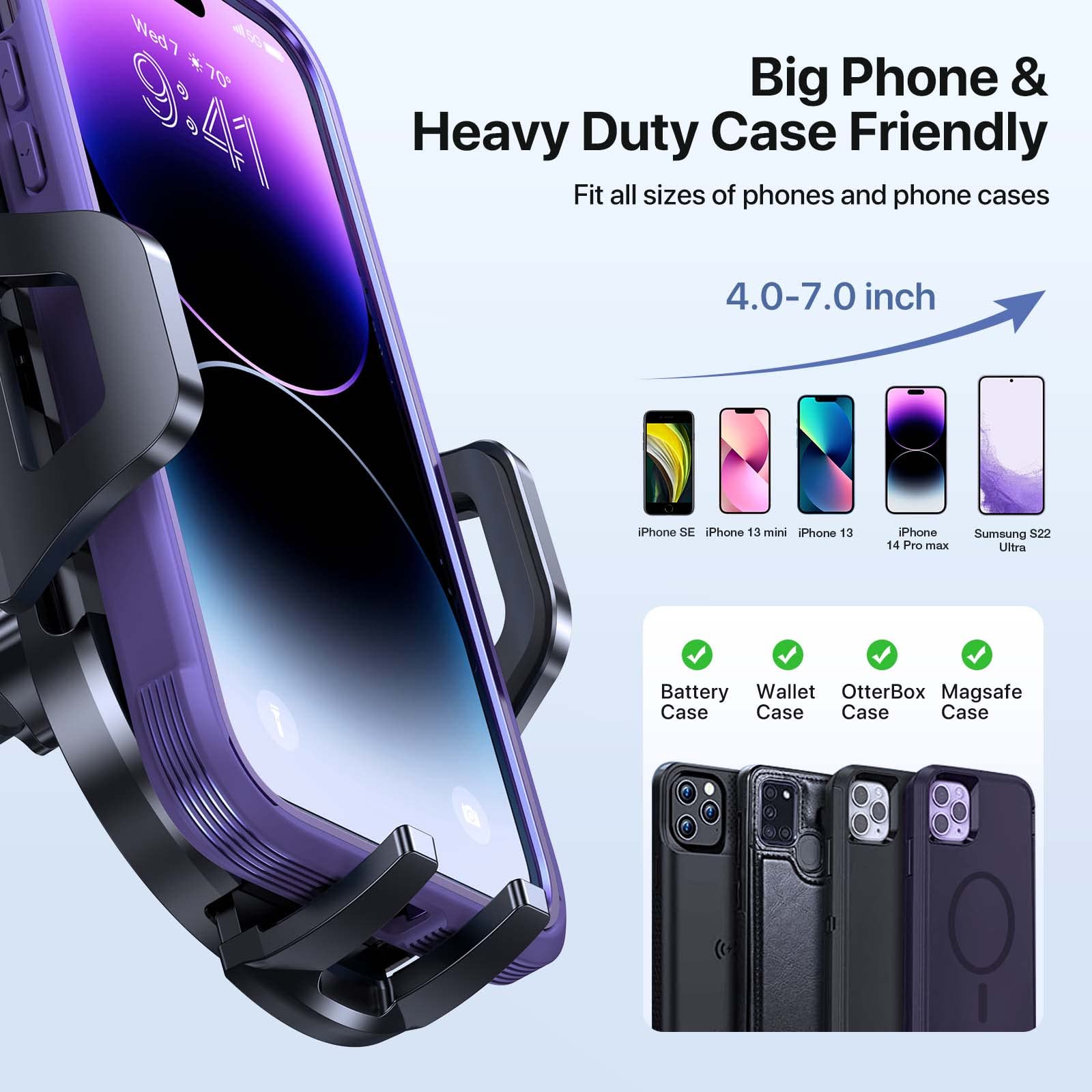 Lotuny Universal Phone Mount For Car, Reliable Suction Hands- Car Phone Holder Mount, Automobile Cell Phone Holder Car For Dashboard Windshield Vent Fit For All Smartphones