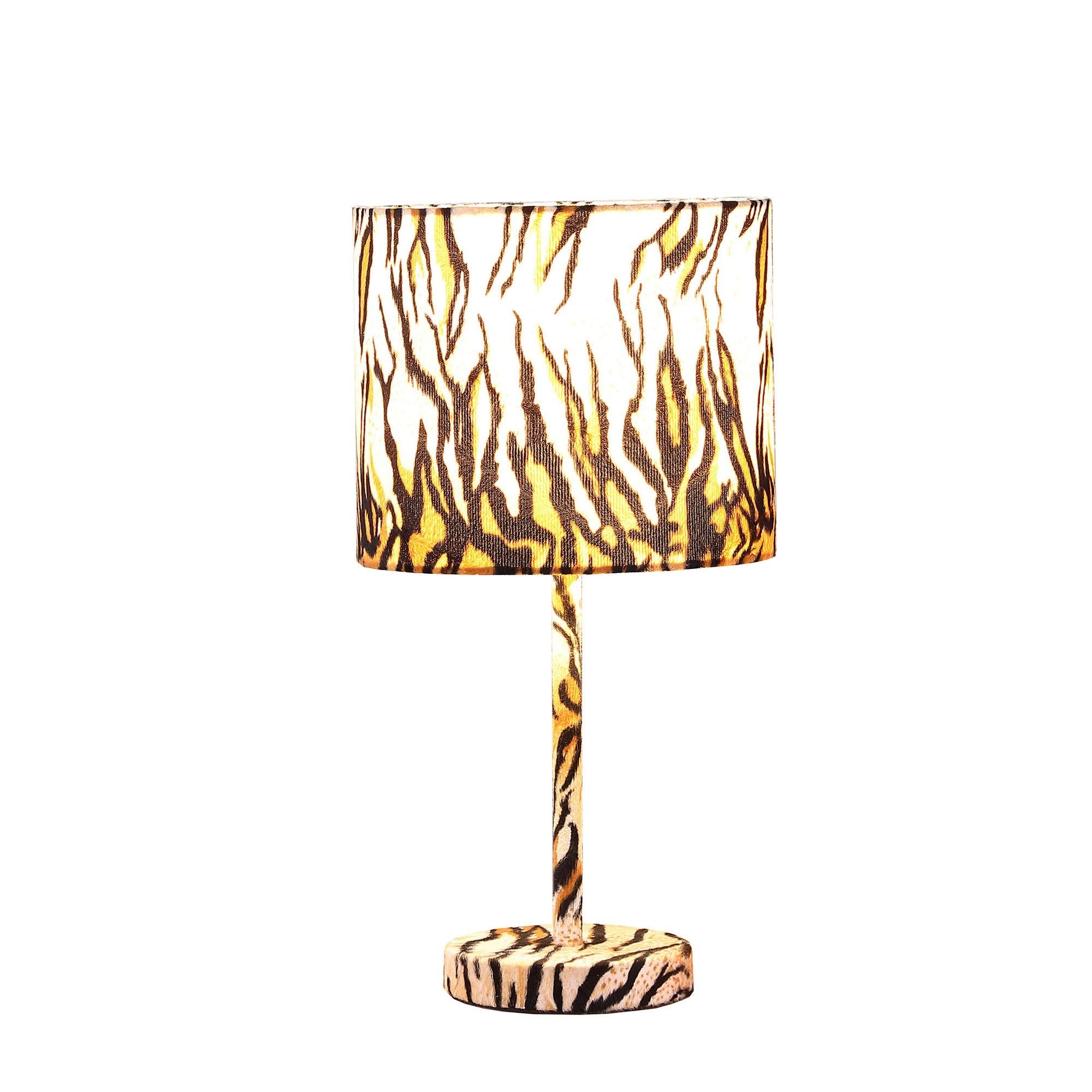 Benzara Benjara Fabric Wrapped Table Lamp With Striped Animal Print, Brown, Black