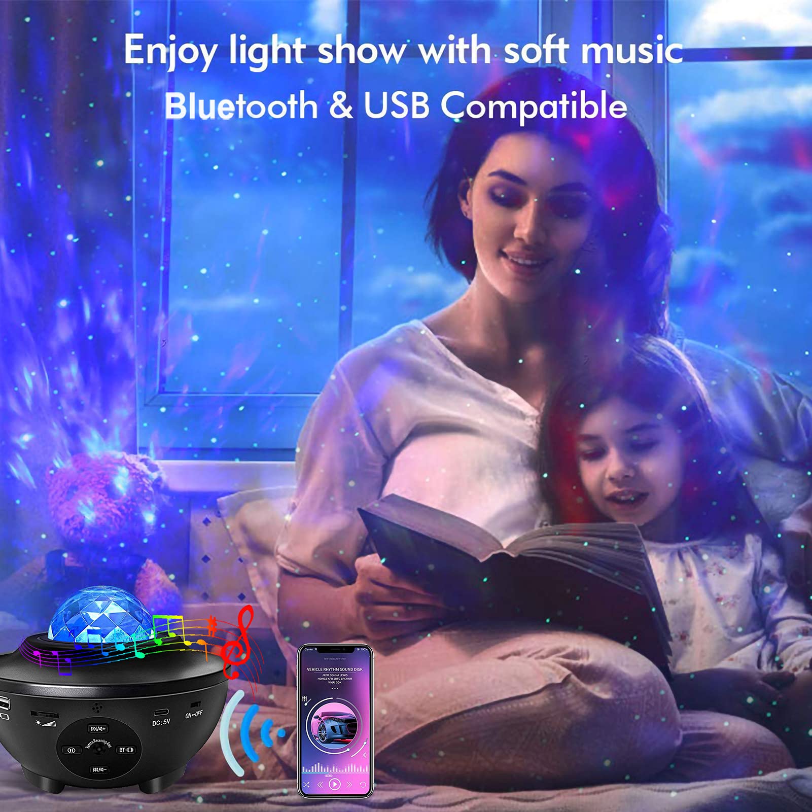 Yabtf Night Light Projector, Galaxy Projector With Remote Control, Star Projector With Led Nebula Cloud/Ocean Wave For Kid Baby'S Bedroom/Game Room/Home Theatre, Built-In Bluetooth Music Speaker