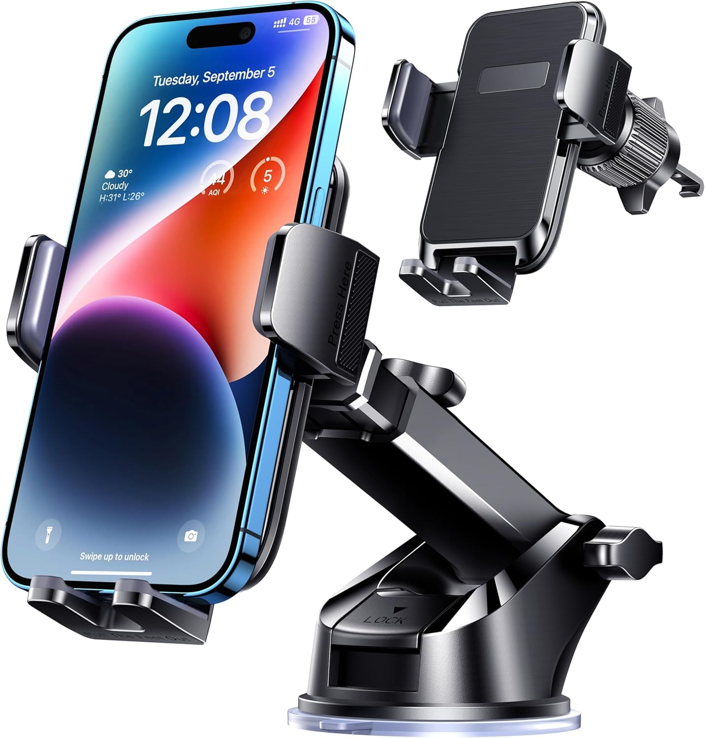 Cindro Phone Mount For Car Phone Mount Phone Holder Car Mount For Iphone Automobile Cell Phone Accessories For Dashboard Windshield Air Vent Fit All Iphone Android Smartphones