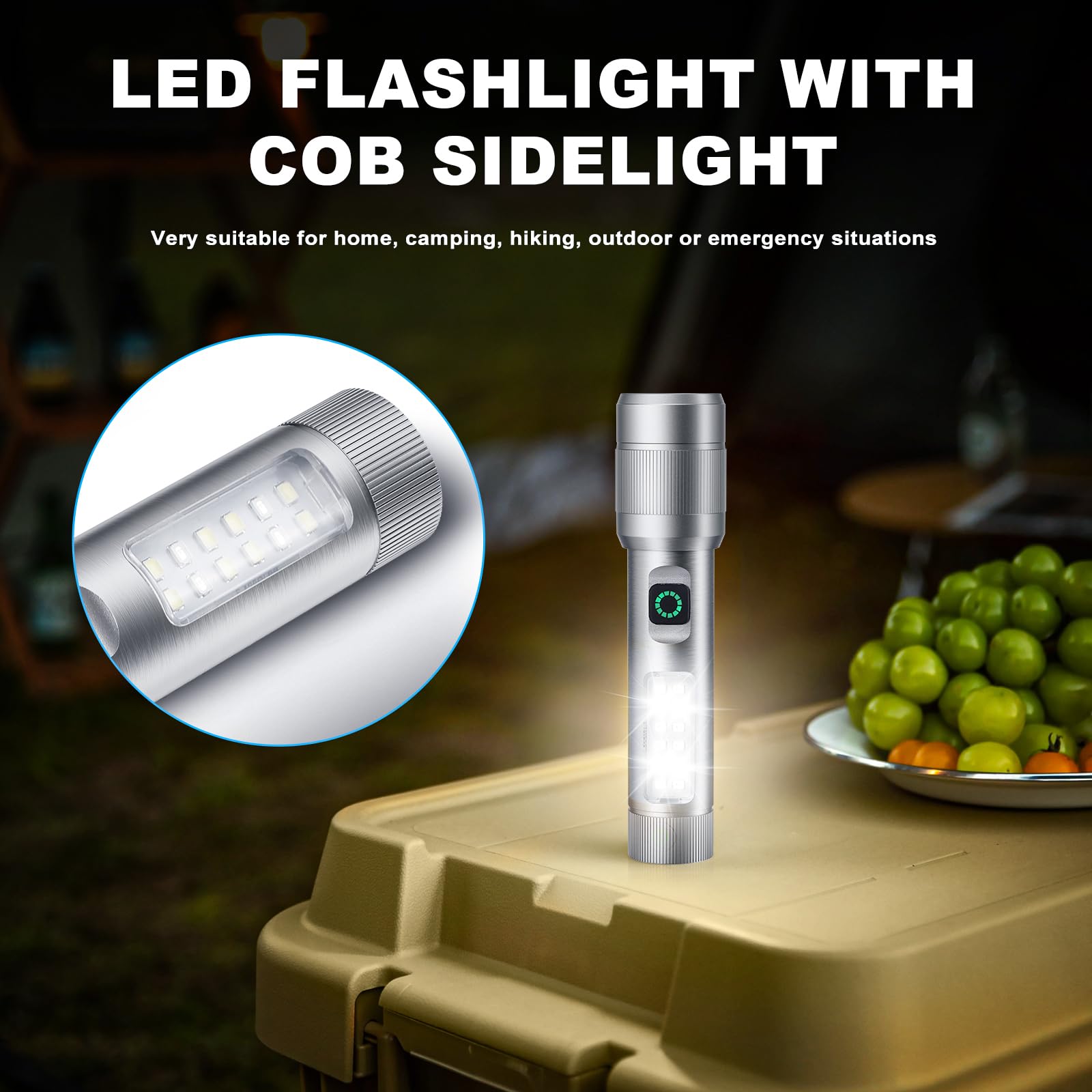 Ciwuzxs Flashlight High Lumens Rechargeable, 5000 Lumen Super Bright Led Flashlights, Tactical Flashlight With Cob Sidelight, Waterproof, Zoomable For Camping, Emergency (1)