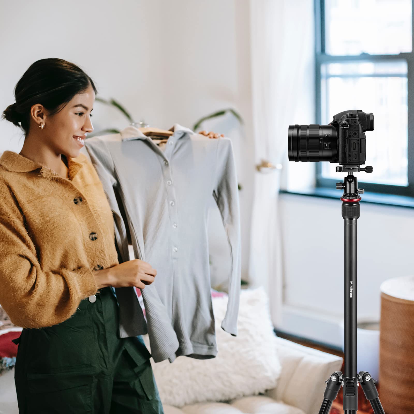 Minifocus Tripod Extender, 2 Section Center Columns, 23.4" Alloy Aluminum Telescopic Stick Rod With 1/4" & 3/8" Screw, Compatible With Tripod/Gimbal/Camera, Max Load 33Lb