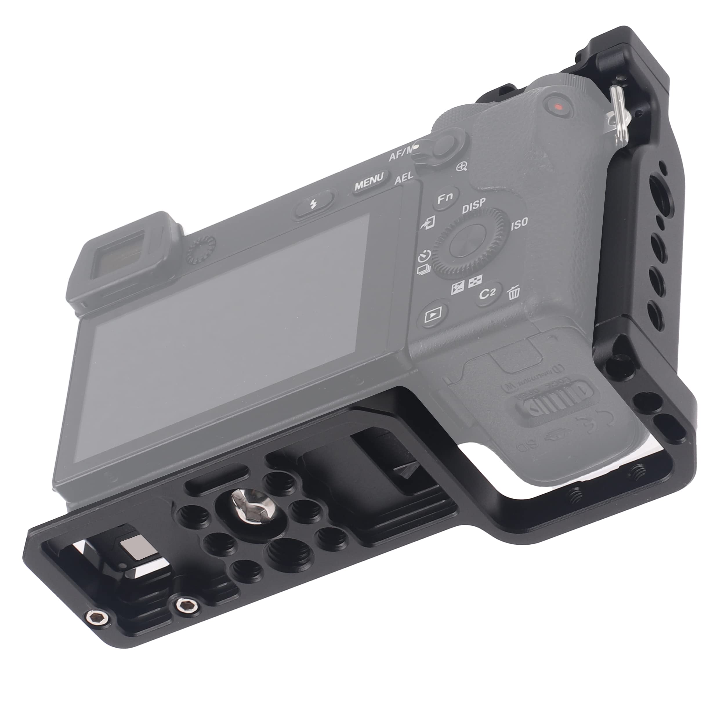 Hersmay A6500/A6400/A6300 Camera Cage Video Stabilizer With Top Handle For Sony A6500 A6400 A6300 A6000 A6100 Cameas Dslr Rig With Cold Shoe,Handle Locating Holes,Multiple 1/4" 3/8" Screw Holes