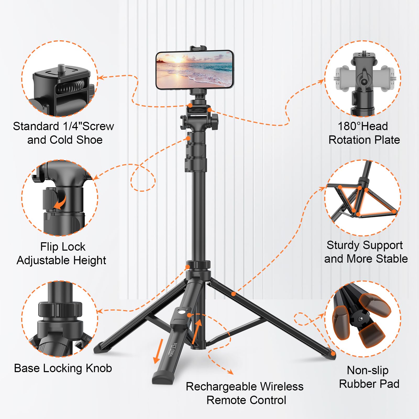 Xxzu 61" Phone Tripod, Camera Tripod Stand With Remote & Phone Holder, Tripod For Cell Phone, Travel,Lightweight,Tall Smartphone Tripod Compatible With Iphone/Android/Canon/Video Recording/Webcamera