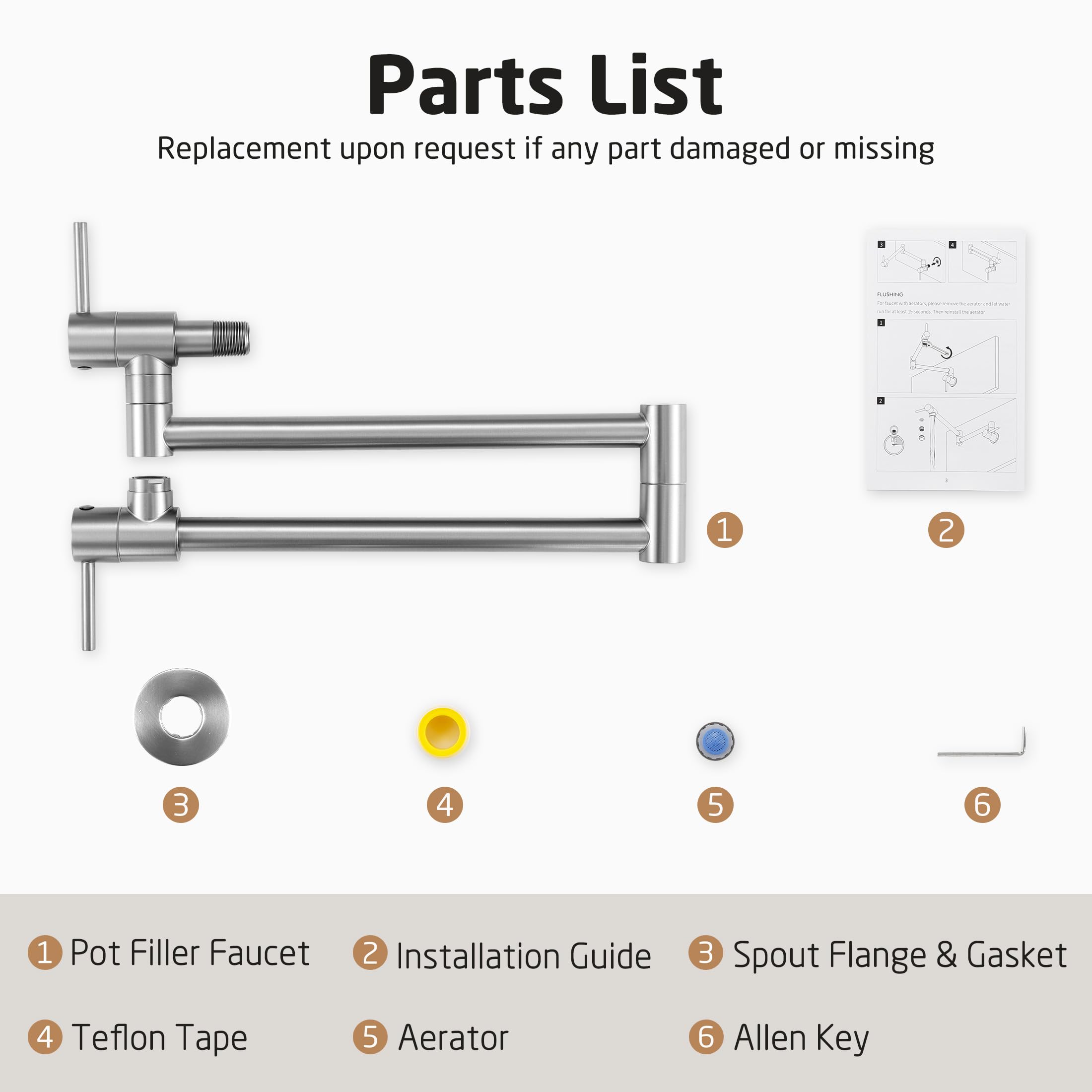 Kes Pot Filler Faucet With Heat-Resistant Cartridge, 25.6" Over Stove Pot Filler Brushed Nickel, Kitchen Wall Mount Faucet With 360° Swing Arm, Stainless Steel, Nsf , Kn926S24Lff18-Bs