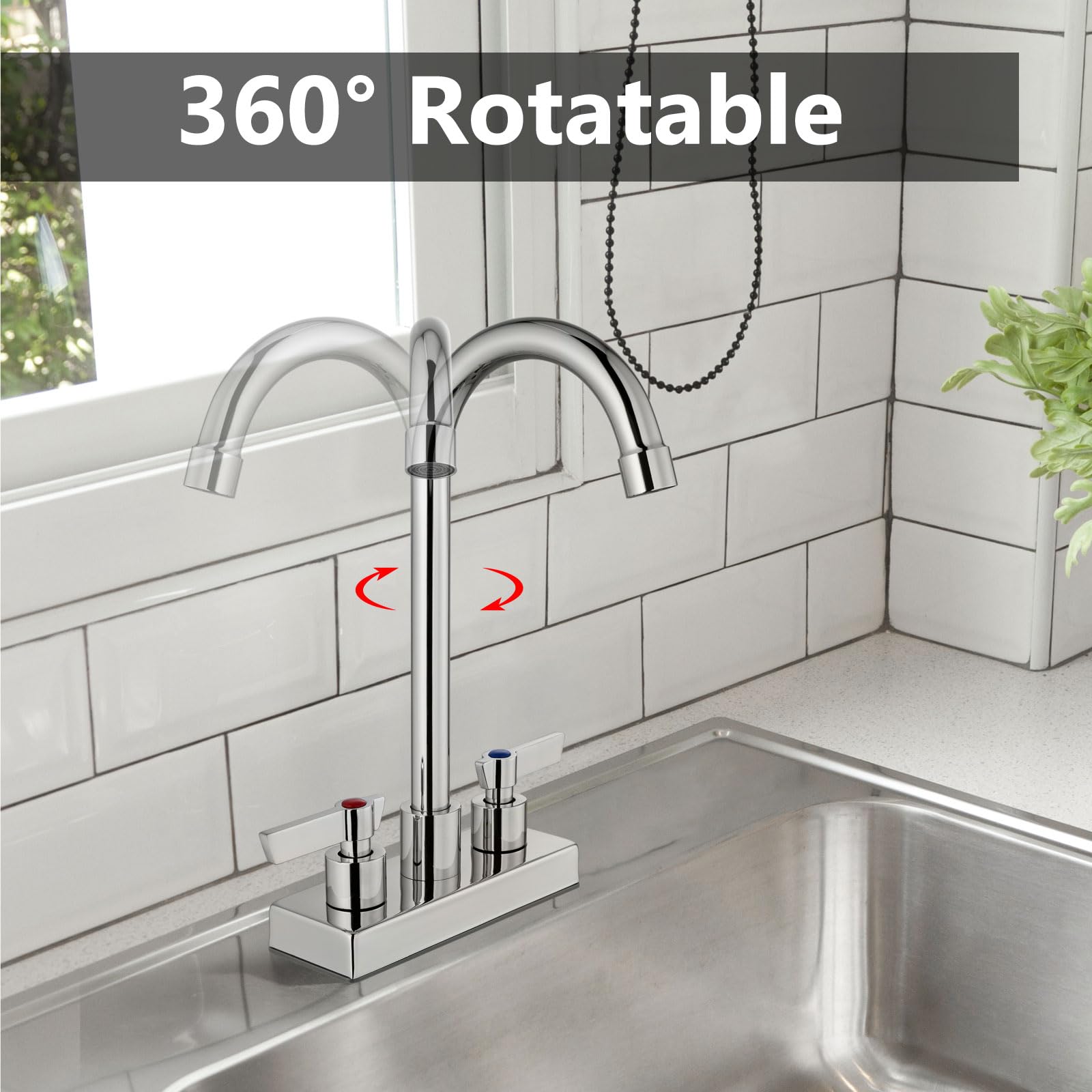 Gbbne Bar Sink Faucet 4 Inch Center Deck Mount,2 Hole Prep Sink Faucet Dual Handles Commercial Utility Laundry Kitchen,Polished Chrome