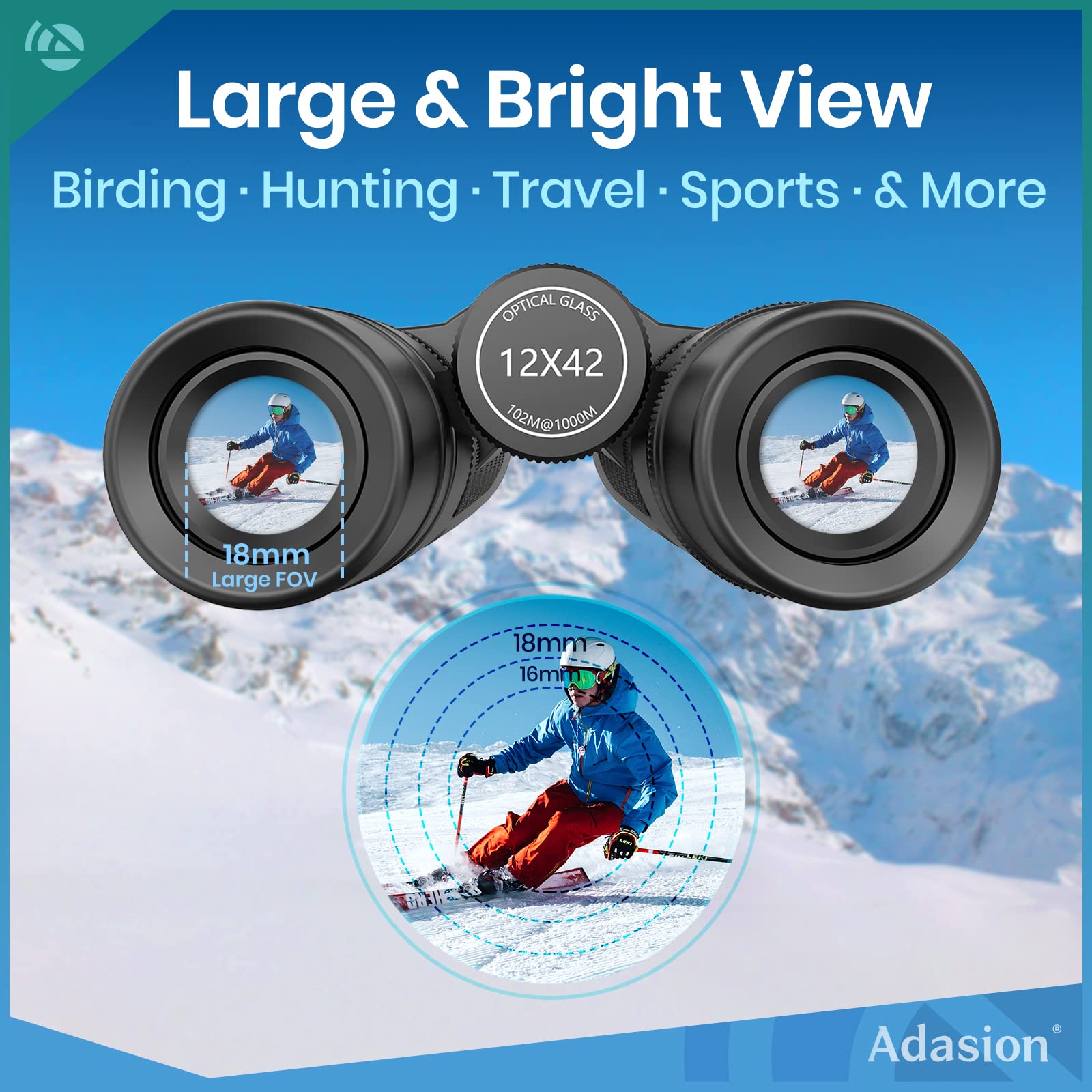 Adasion 12X42 Hd Binocular(1Pack) And 12X56 Hd Monocular(1Pack) With Universal Phone Adapter - High Power With Super Bright And Large For Bird Watching Hunting Outdoor Sports Travel