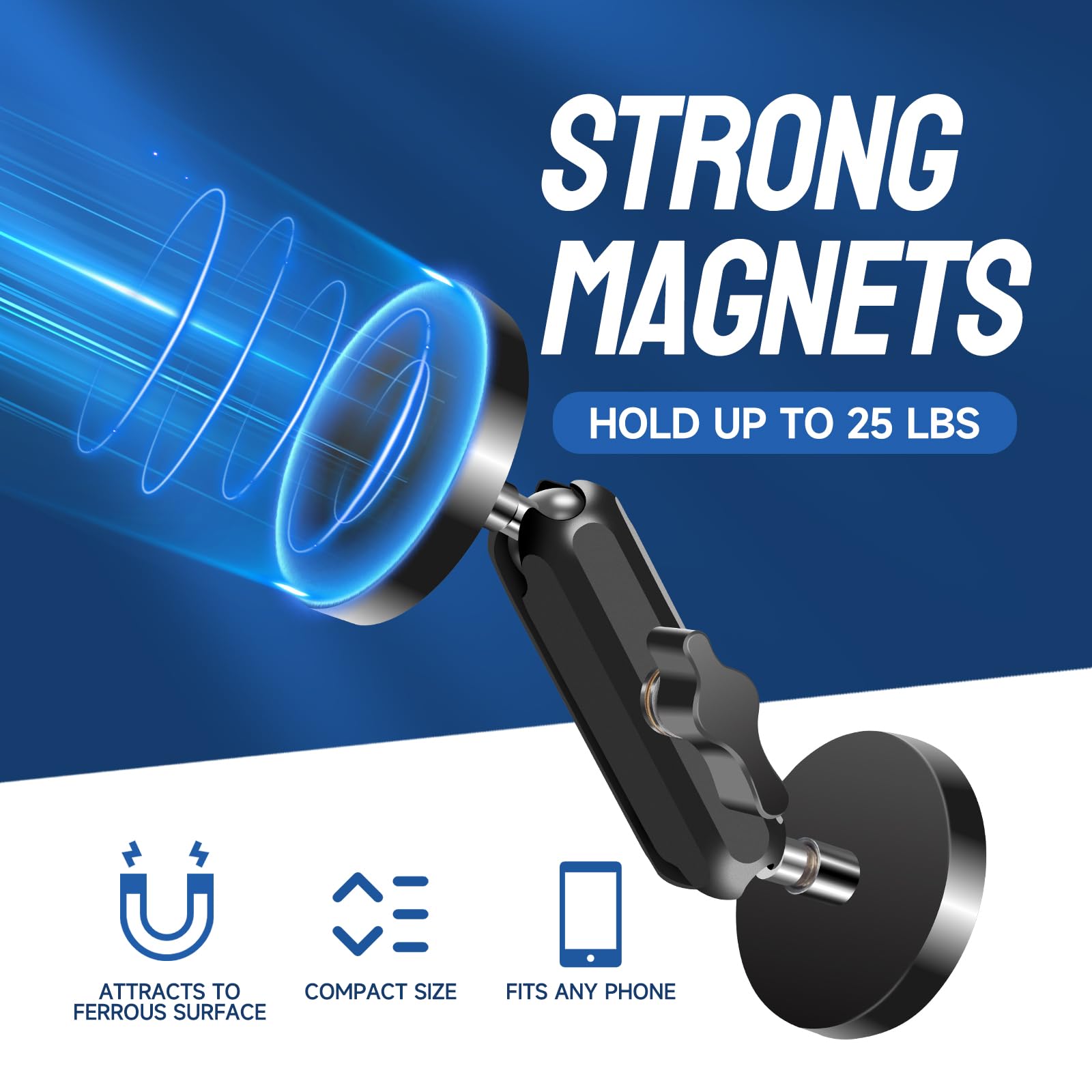Jolliq Gym Magnetic Phone Holder Attach To Metal Surface, All Metal Dual Magnet Phone Mount For Gym, Compatible With All Iphone & Android, 360 Adjustable, Perfect For Recording Video (1.69In 25Lbs)