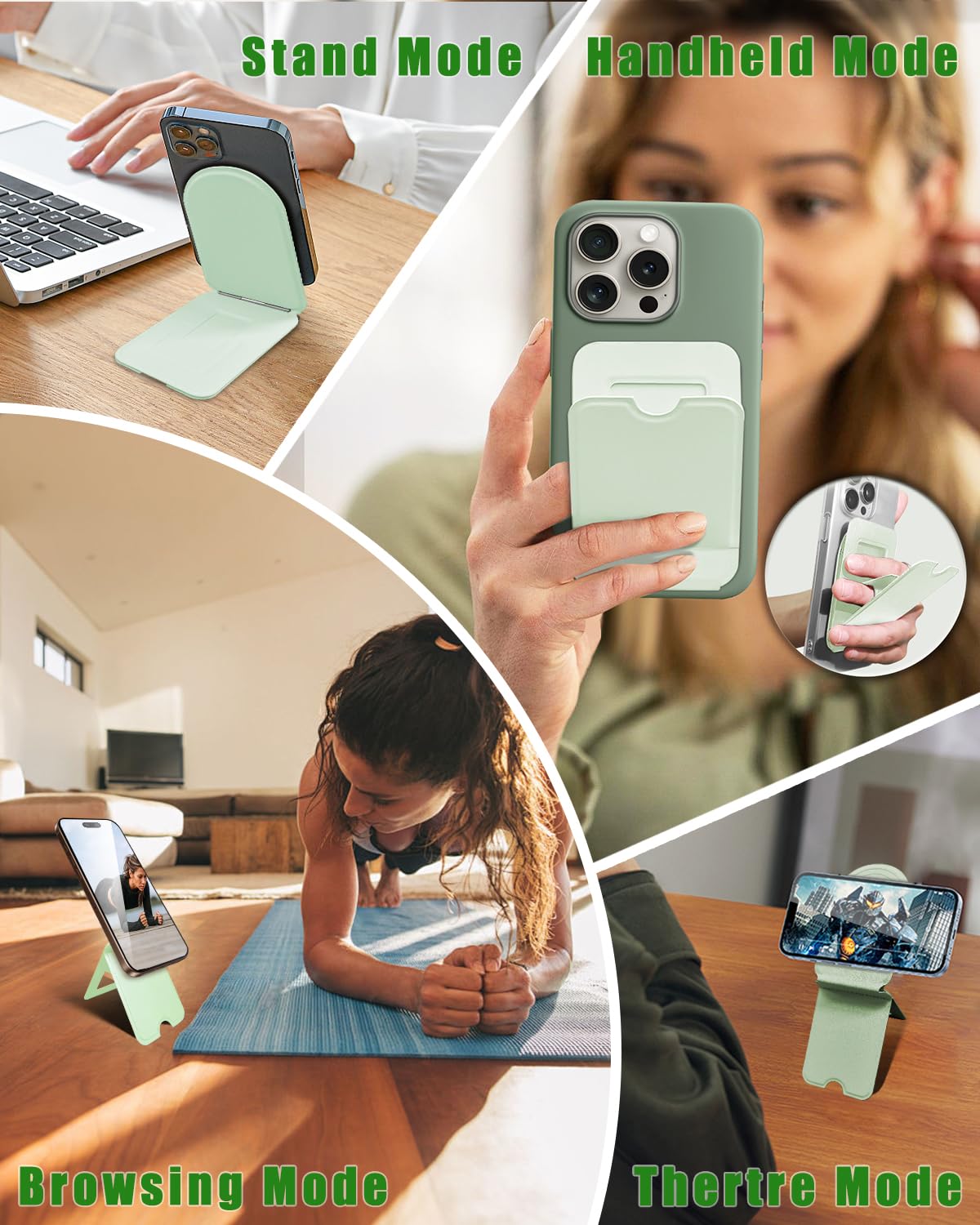 Guyefofo Phone Stand, Magnetic Phone Tripod, Eco-Friendly & Stain-Resistant Leather, Angle Adjustment & Strong Magnet Tripod For Iphone 16/15/14/13/12 (Included Metal Ring)-Green