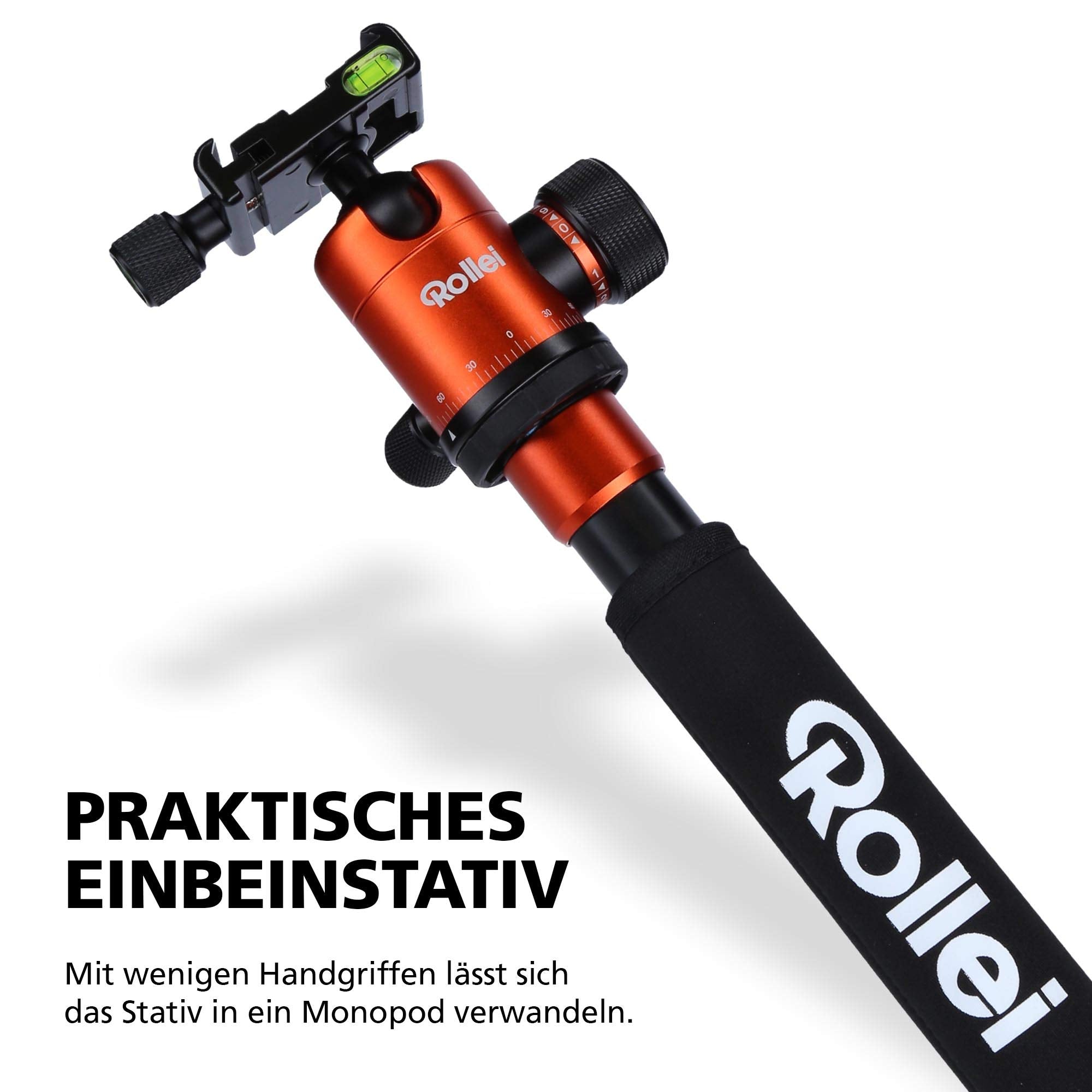 Rollei C5I - Aluminum Tripod With Panoramic Ball Head - Arca Swiss Compatible - Max. Load 8 Kg - Orange