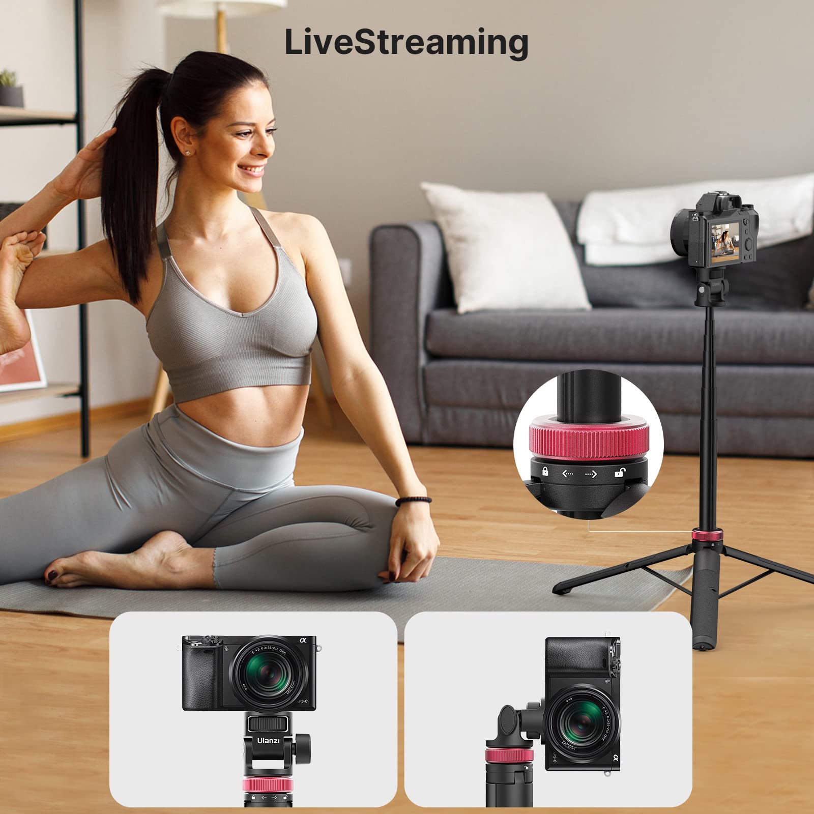 Uurig 57.48 Inch Extendable Selfie Stick Phone Tripod For Action Camera W Smartphone Clamp Extension Pole, For Gopro For Sony Canon Vlogging Cams For Iphone 14 13 Pro Max Ulanzi Mt-71