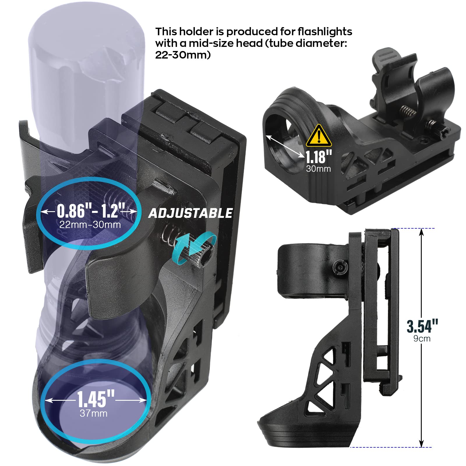 Livans Flashlight Holster For Belt, Flashlight Holder With Lever Side Lock System Rotatable Torch Holder Fit For 1"-1.55" Dia. Flashlight