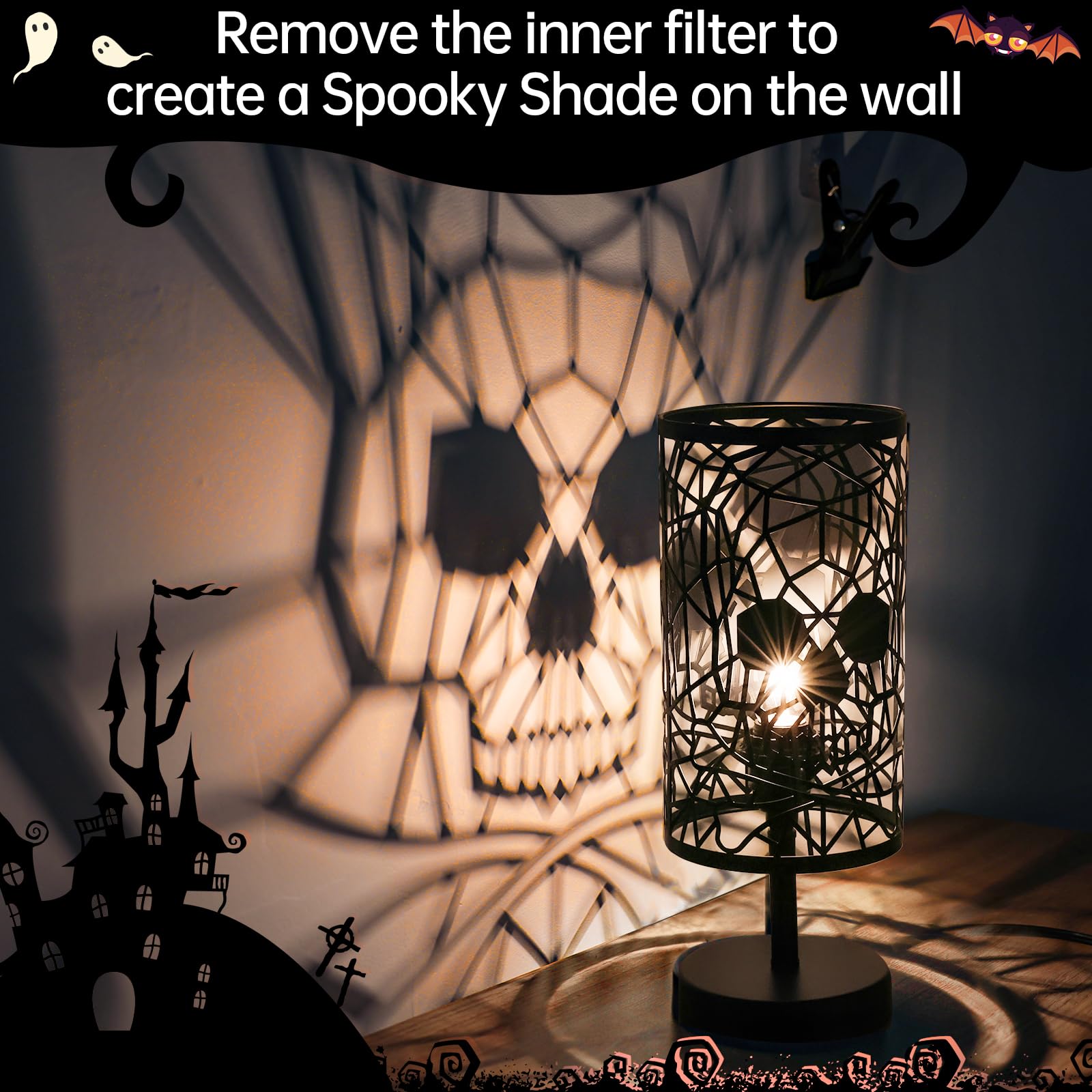 Acomycici Black Skull Lamp,3-Way Dimmable Touch Control Table Lamp For Gothic Decor, Best Ideal ,Anniversary Birthday Halloween Christmas Decorations Skull Light (Bulb Included)