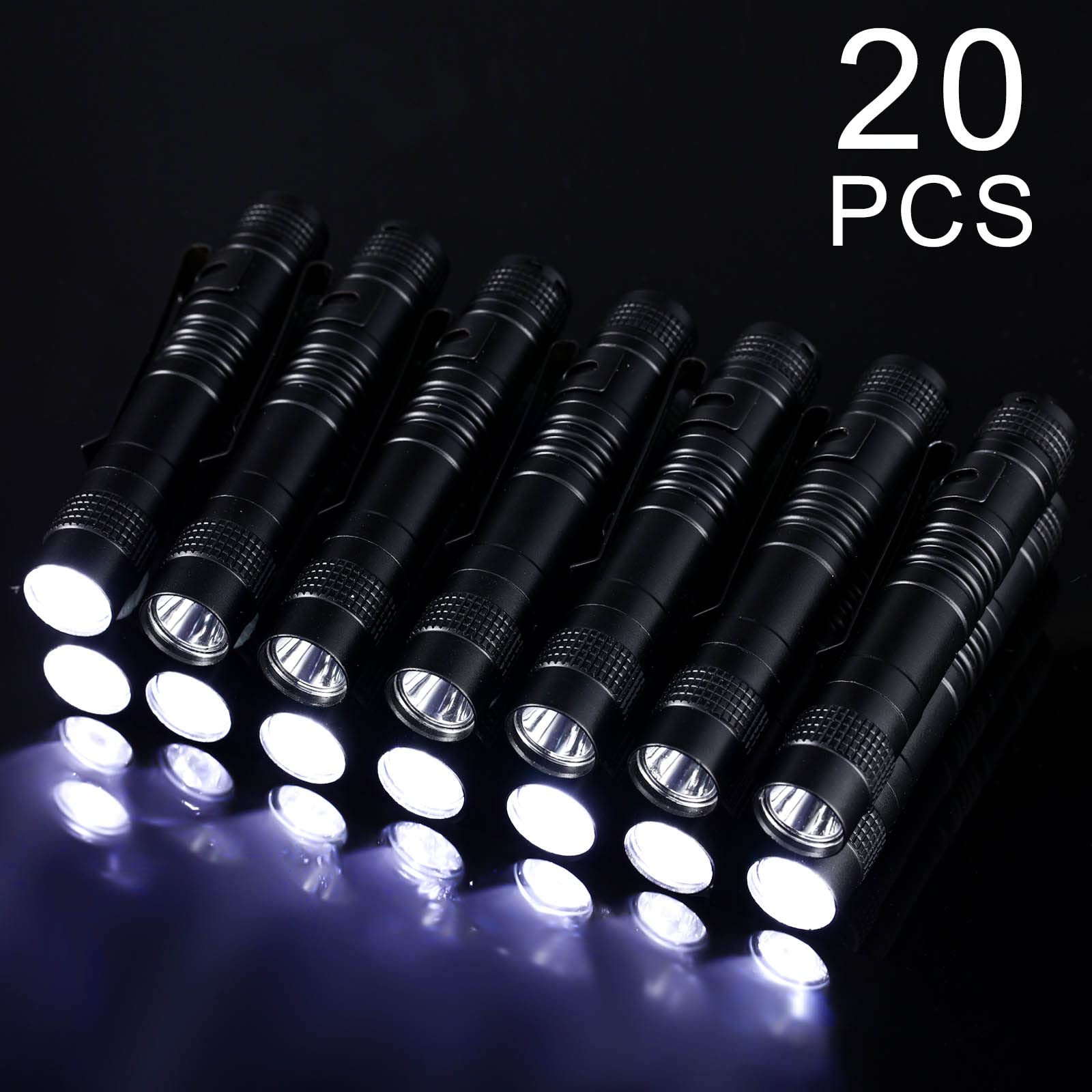 Hortsun 20 Pcs Mini Pen Light Flashlights Pocket Flashlights Pen With Clip Small Led Handheld Slim Torches For Christmas  Without Battery(Black, 3.54 Inch)