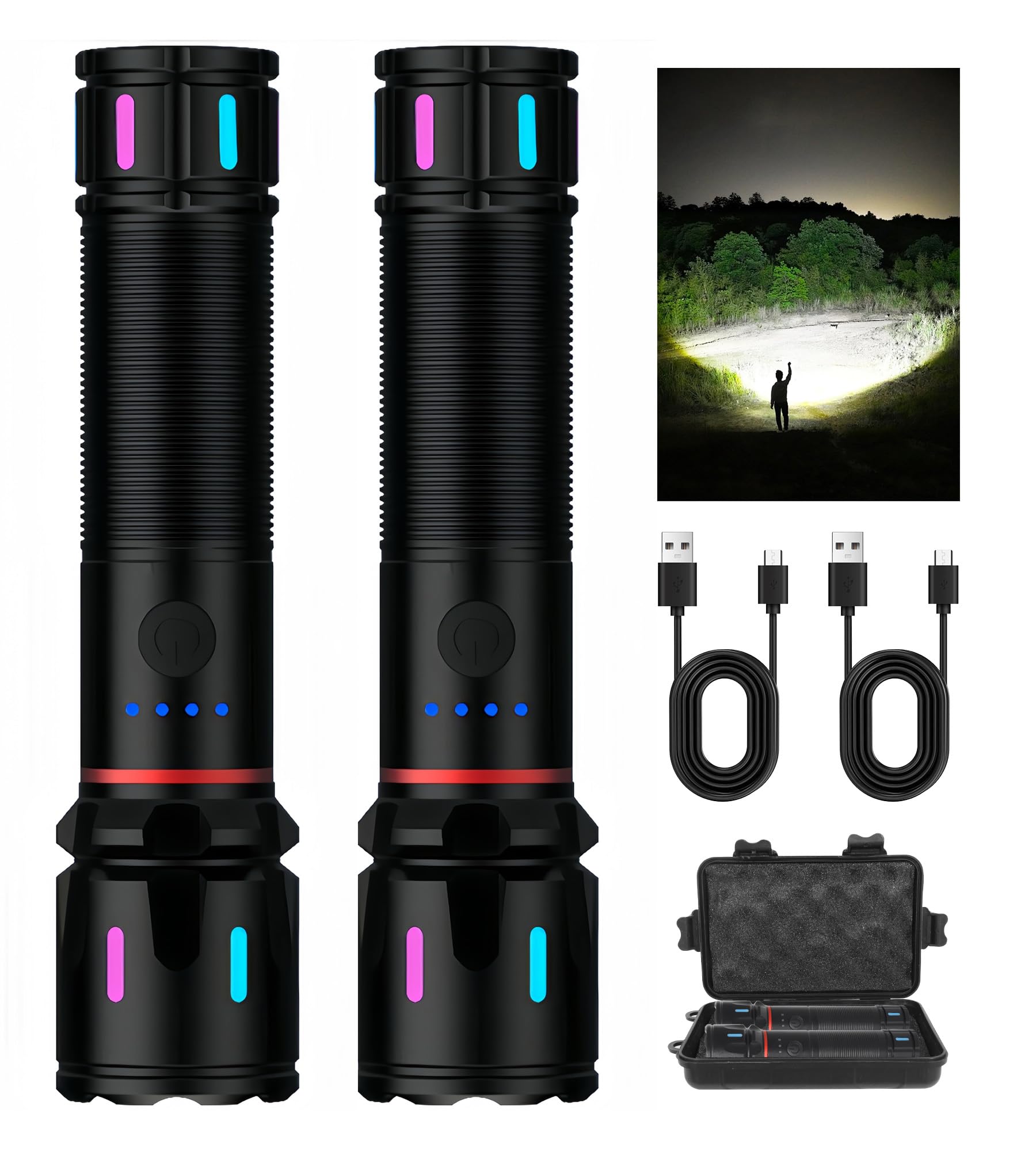 Wahliwahli 2 Pack Led Rechargeable Flashlights High Lumens, 1000+ Lumens Super Bright Zoomable Fluorescent Flashlights, Waterproof Powerful Multifunctional Flashlights For Home Camping Hiking